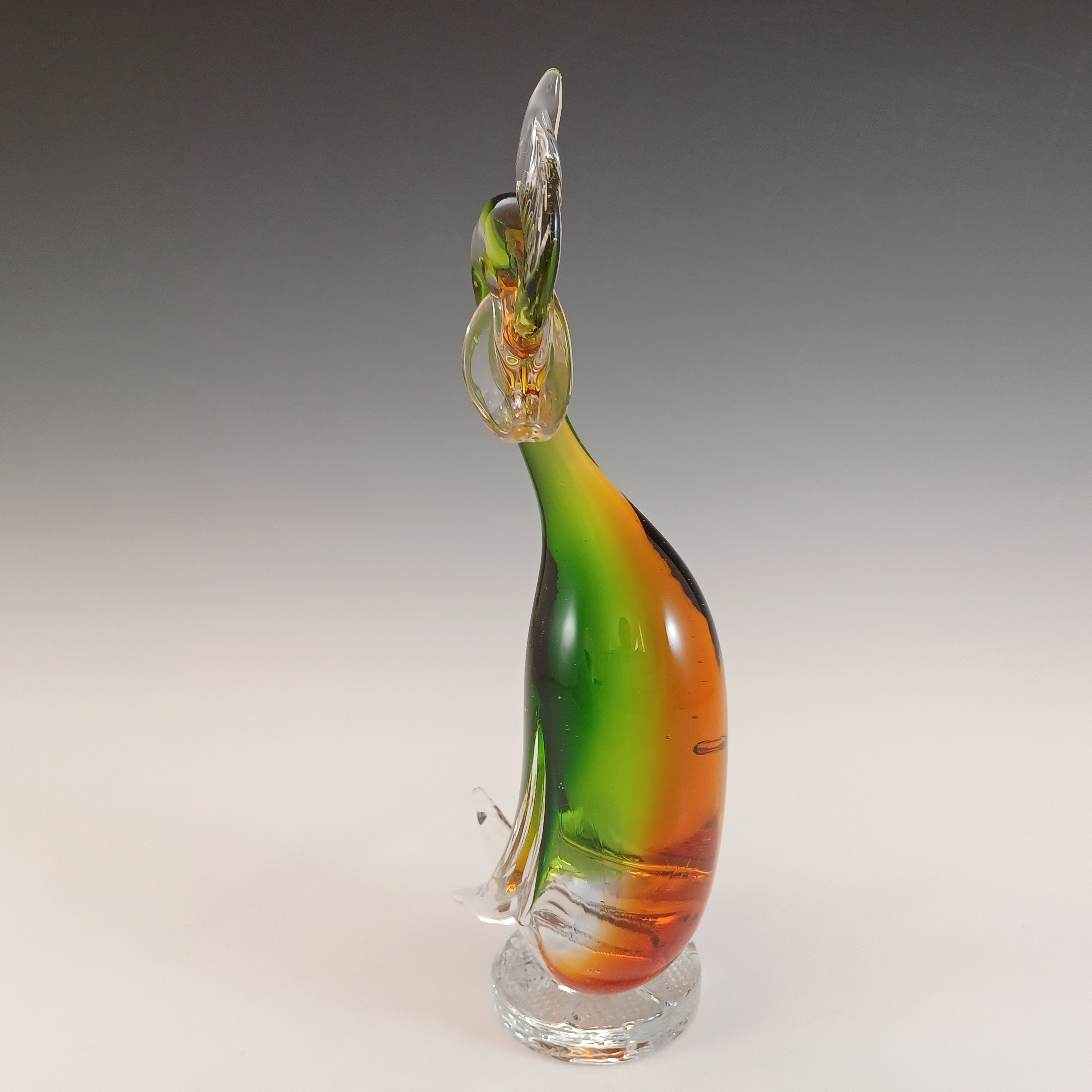 Murano Venetian Green & Amber Vintage Glass Swan Sculpture - Click Image to Close