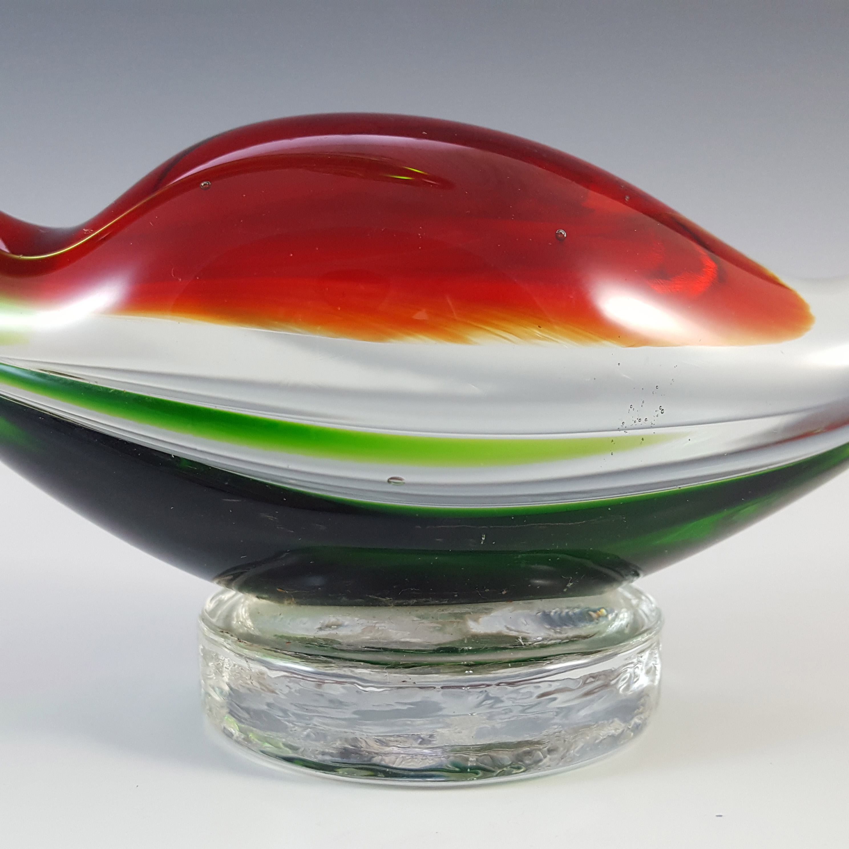 (image for) Murano Venetian Red & Green Vintage Glass Swan Sculpture - Click Image to Close