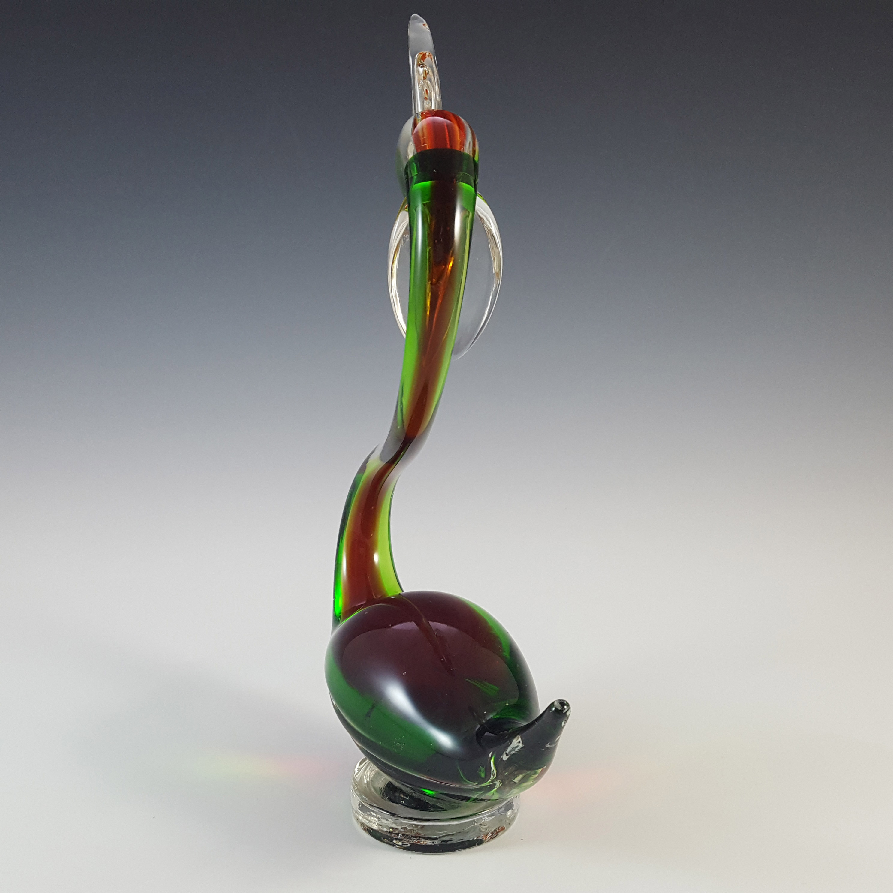 (image for) Murano Venetian Red & Green Vintage Glass Swan Sculpture - Click Image to Close