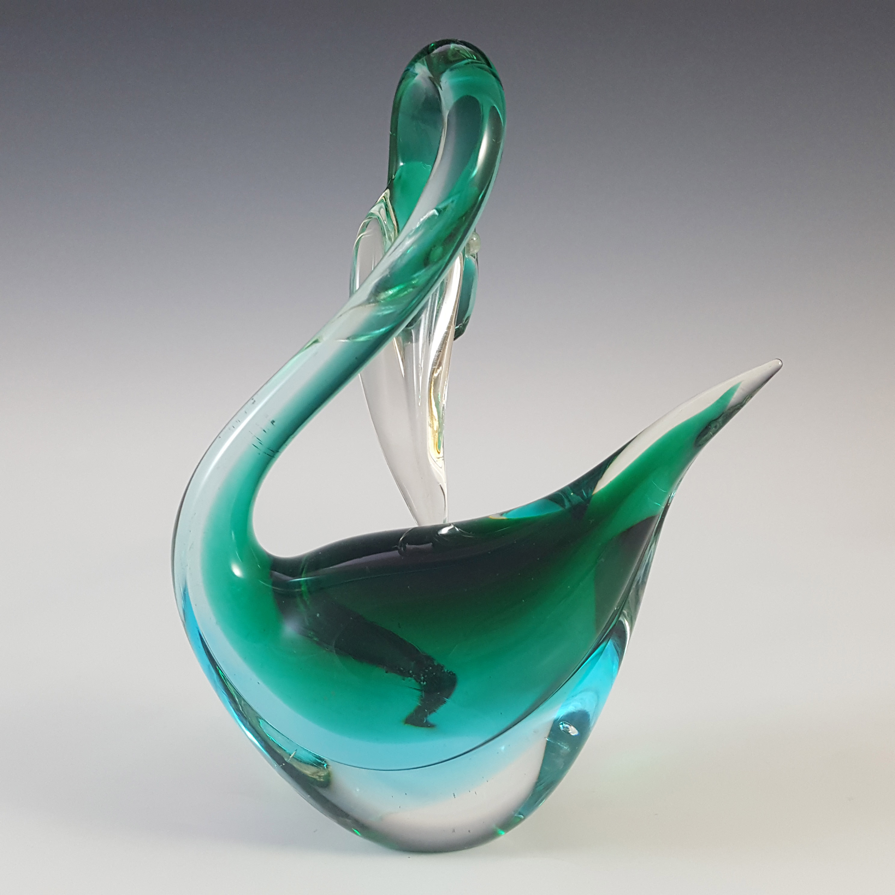 Murano Venetian Blue & Green Vintage Glass Swan Sculpture - Click Image to Close