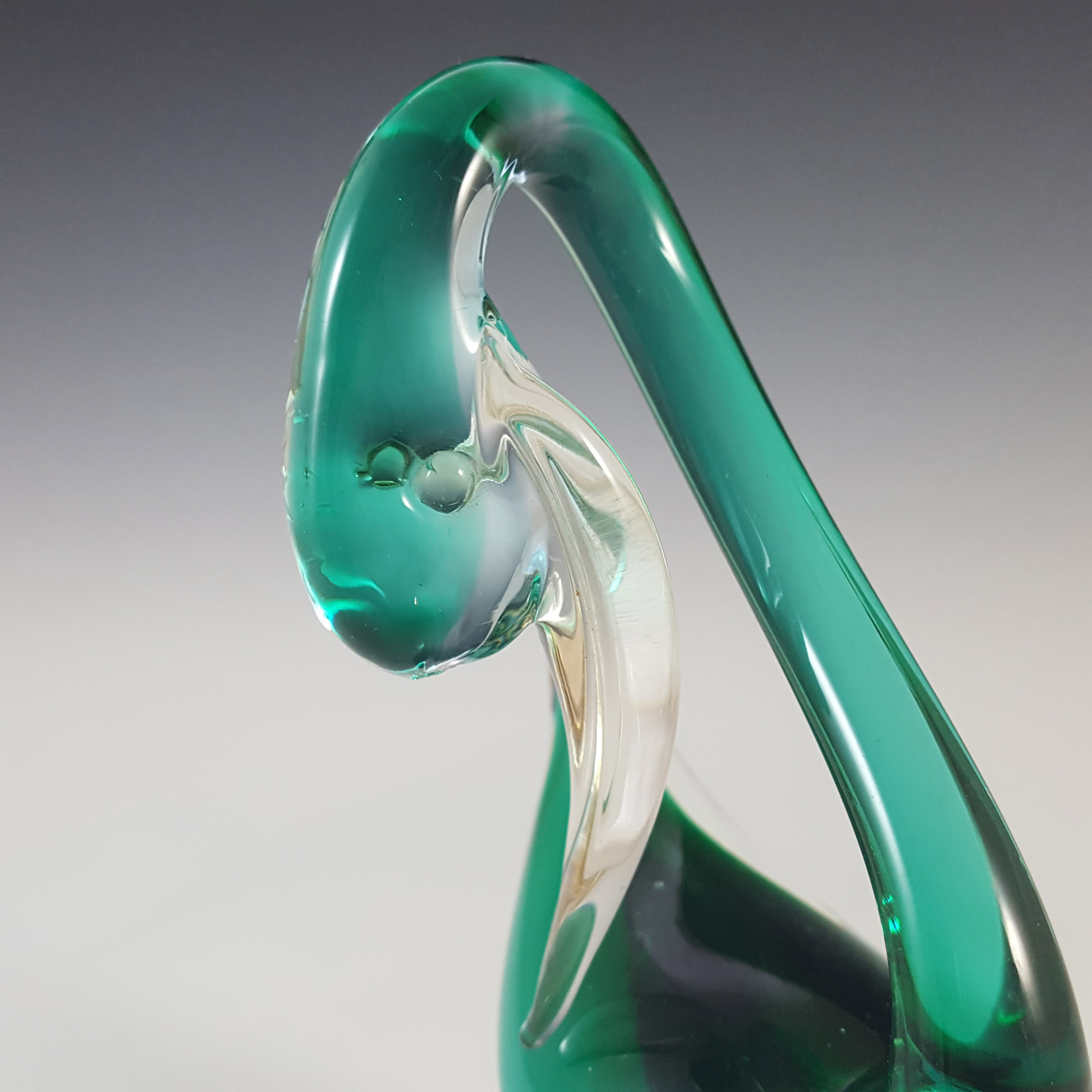 (image for) Murano Venetian Blue & Green Vintage Glass Swan Sculpture - Click Image to Close