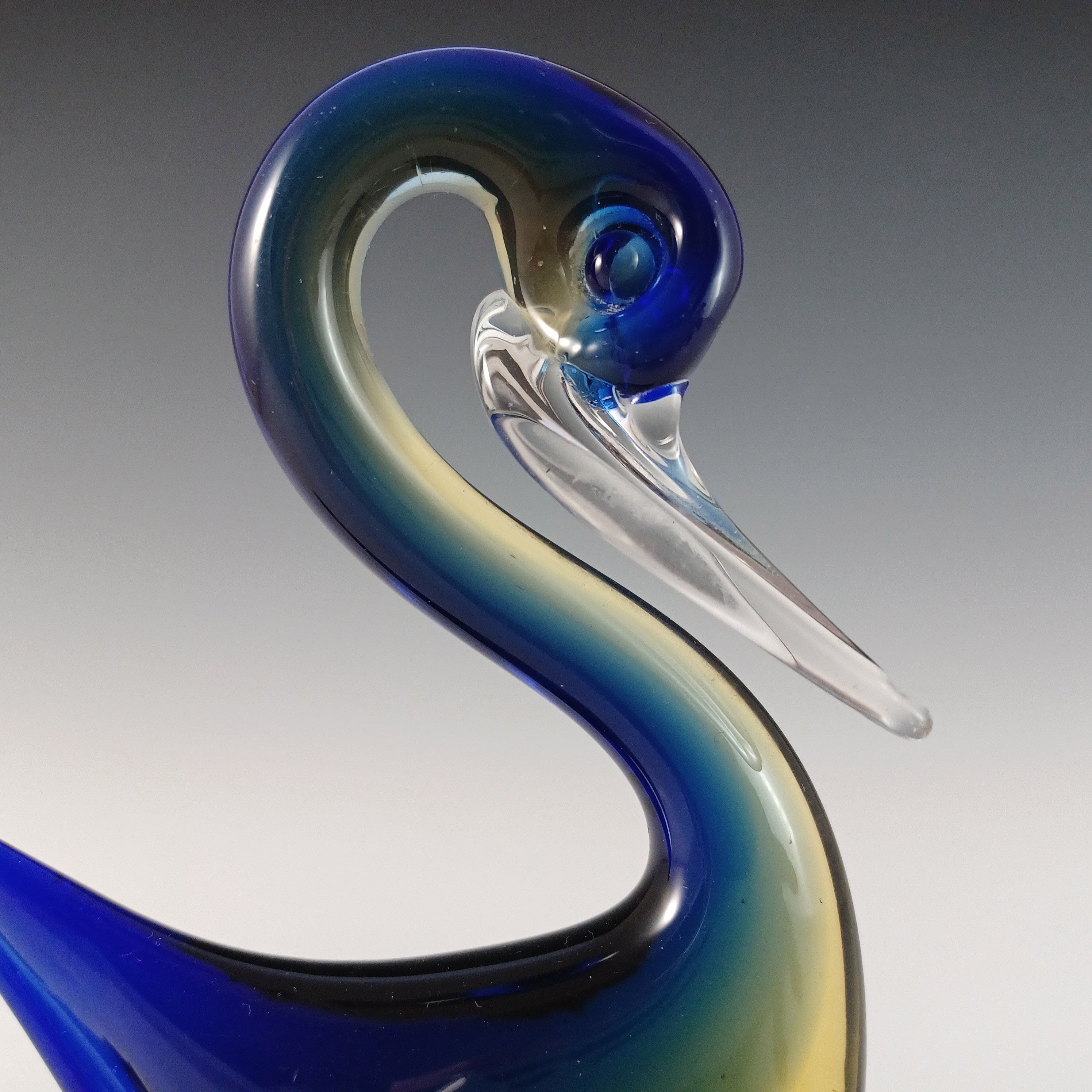 (image for) Murano Blue & Amber Venetian Glass Vintage Swan Sculpture - Click Image to Close