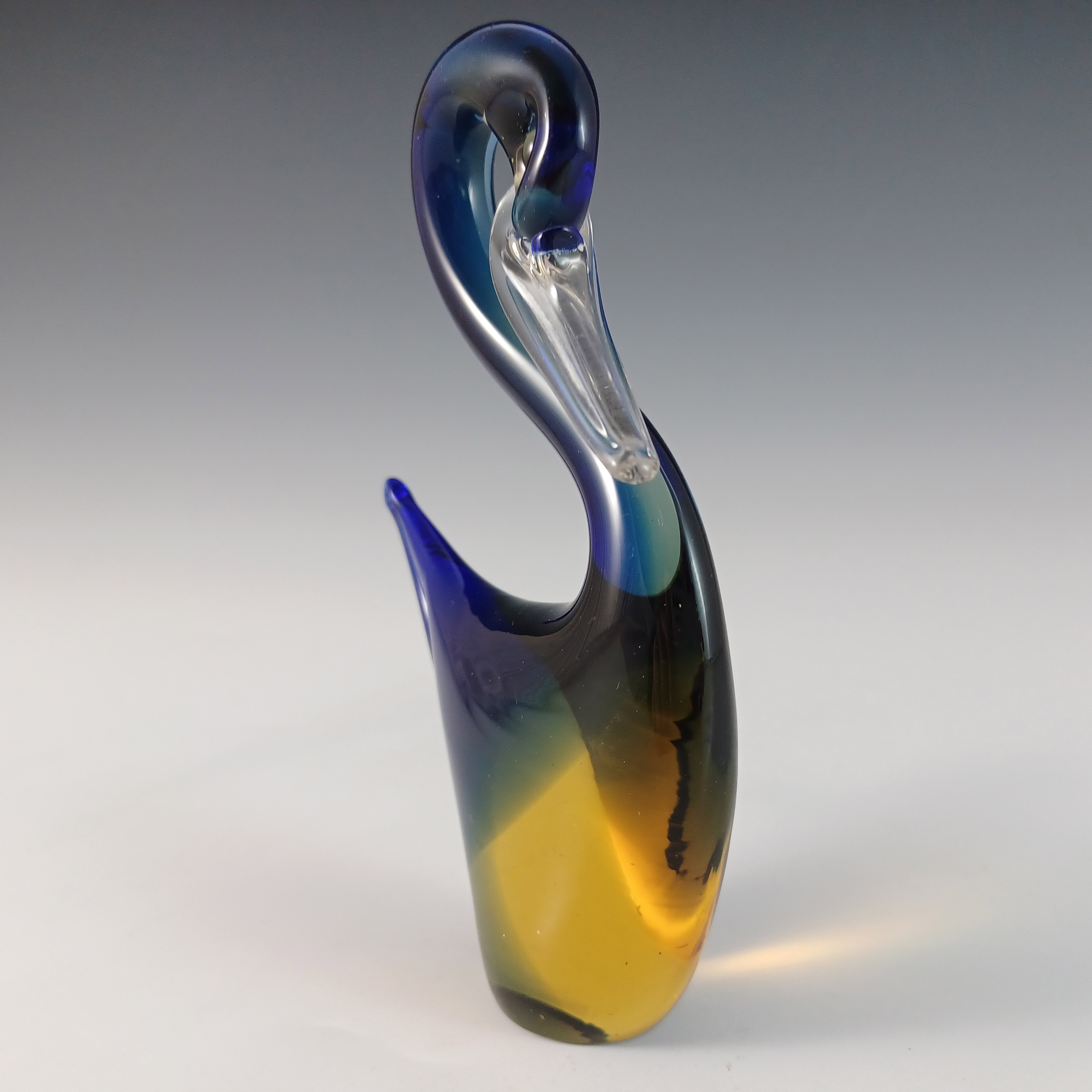 (image for) Murano Blue & Amber Venetian Glass Vintage Swan Sculpture - Click Image to Close