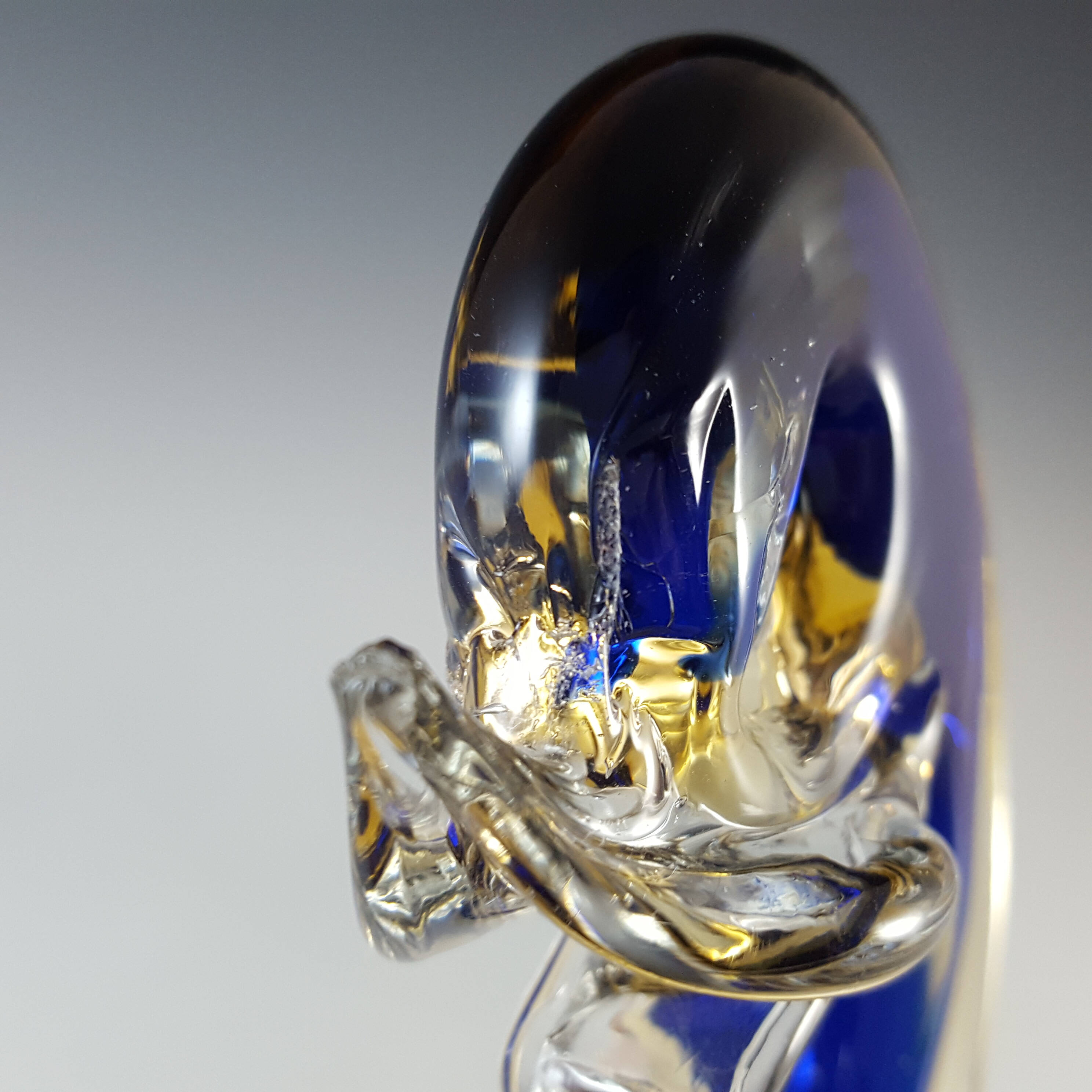(image for) Murano / Venetian Blue & Amber Sommerso Glass Swan / Duck - Click Image to Close