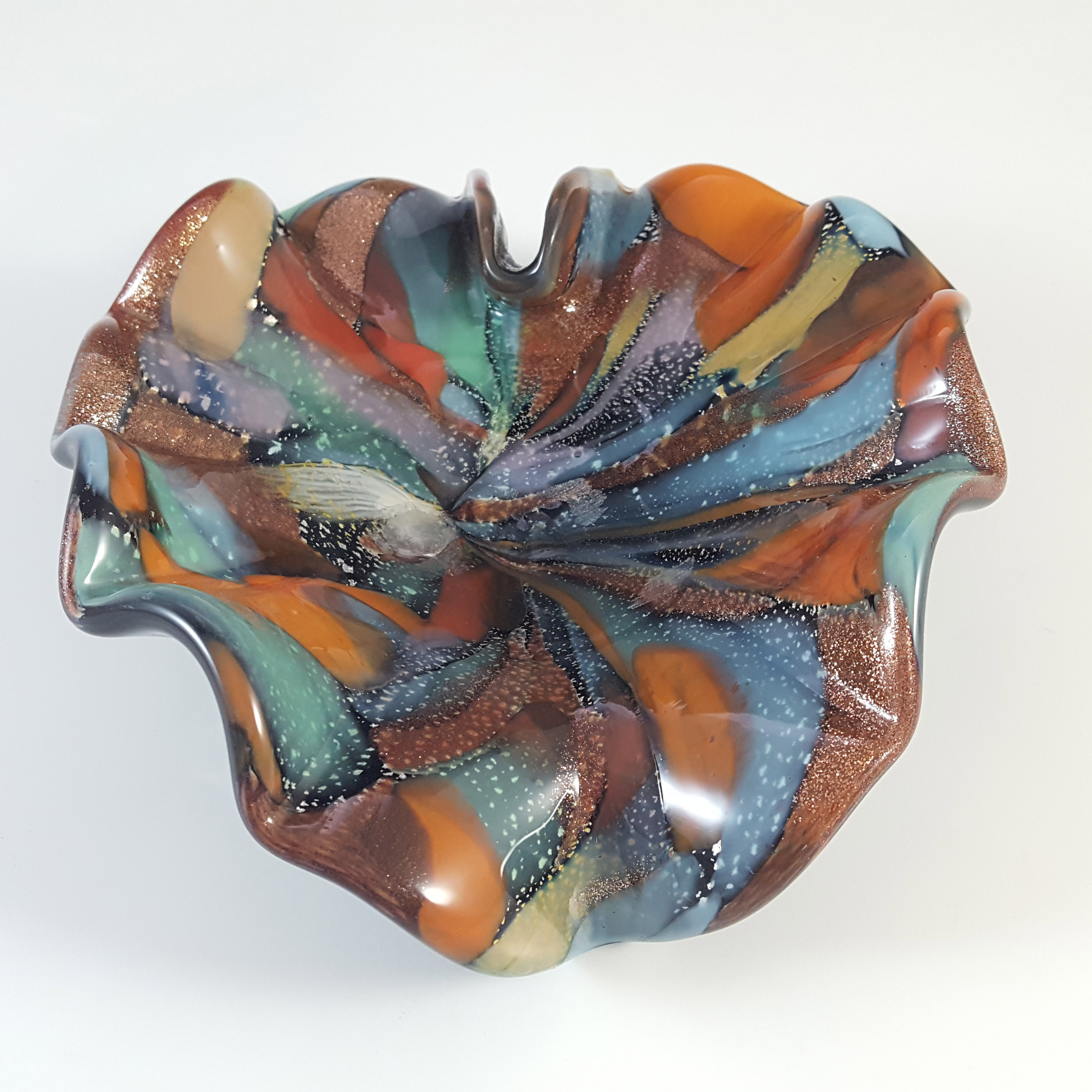 (image for) Murano Vintage Copper Aventurine & Coloured Murrines Black Glass Bowl - Click Image to Close
