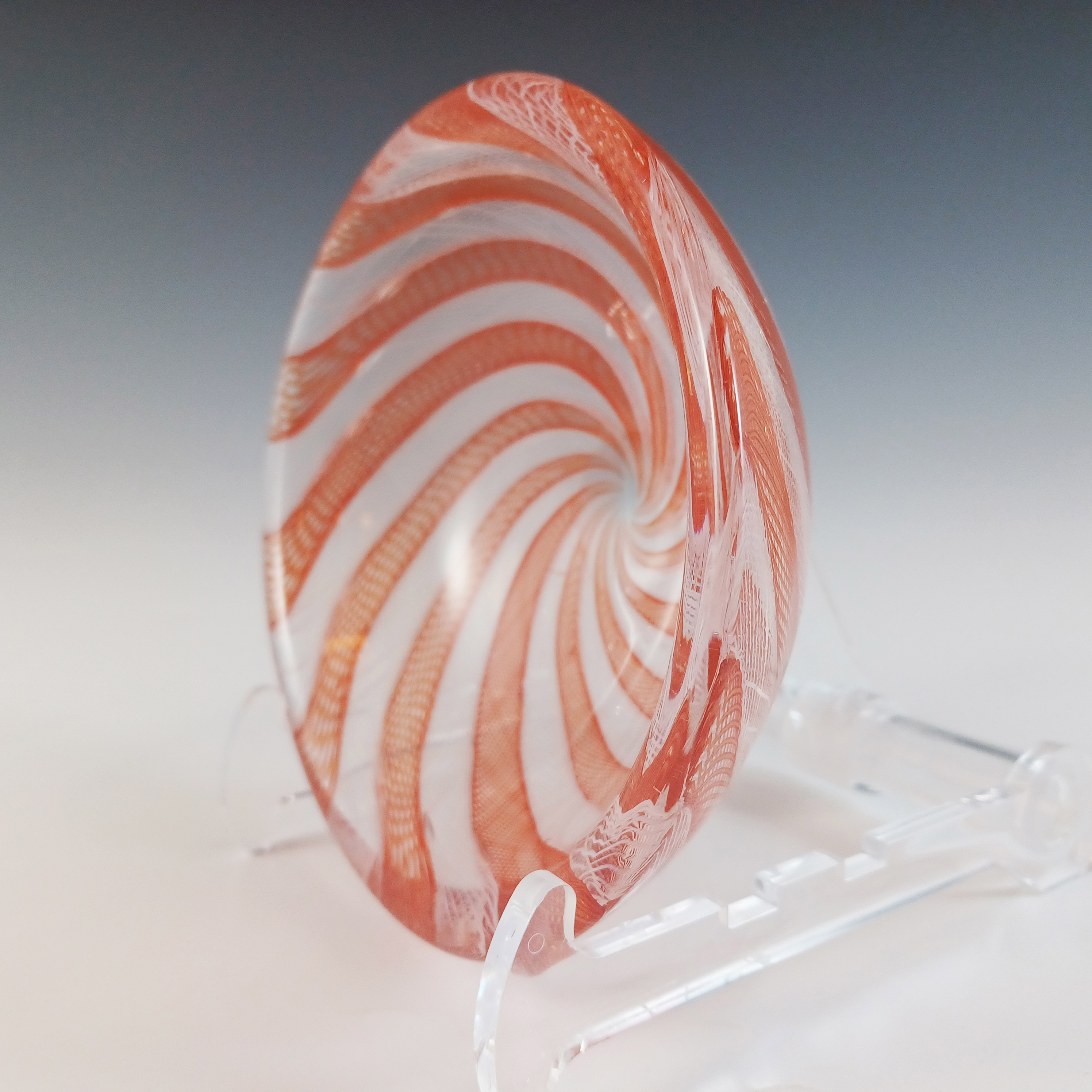 (image for) Venini Murano Orange & White Glass Zanfirico Filigree Bowl - Marked - Click Image to Close