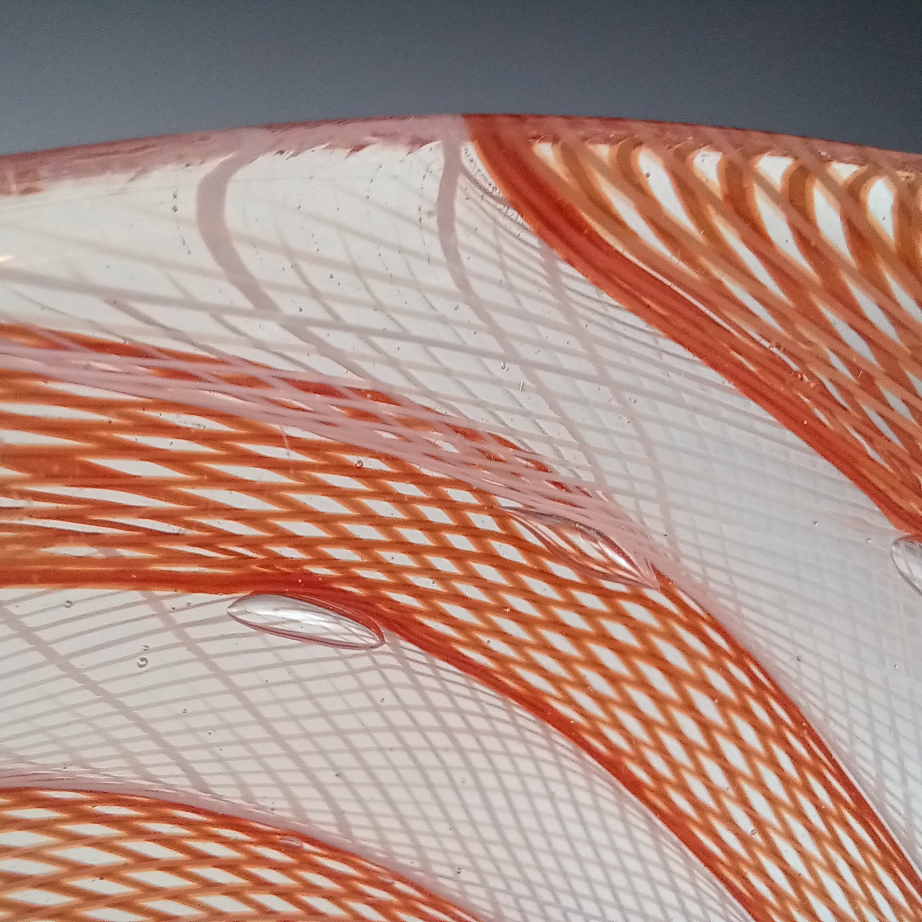 (image for) Venini Murano Orange & White Glass Zanfirico Filigree Bowl - Marked - Click Image to Close