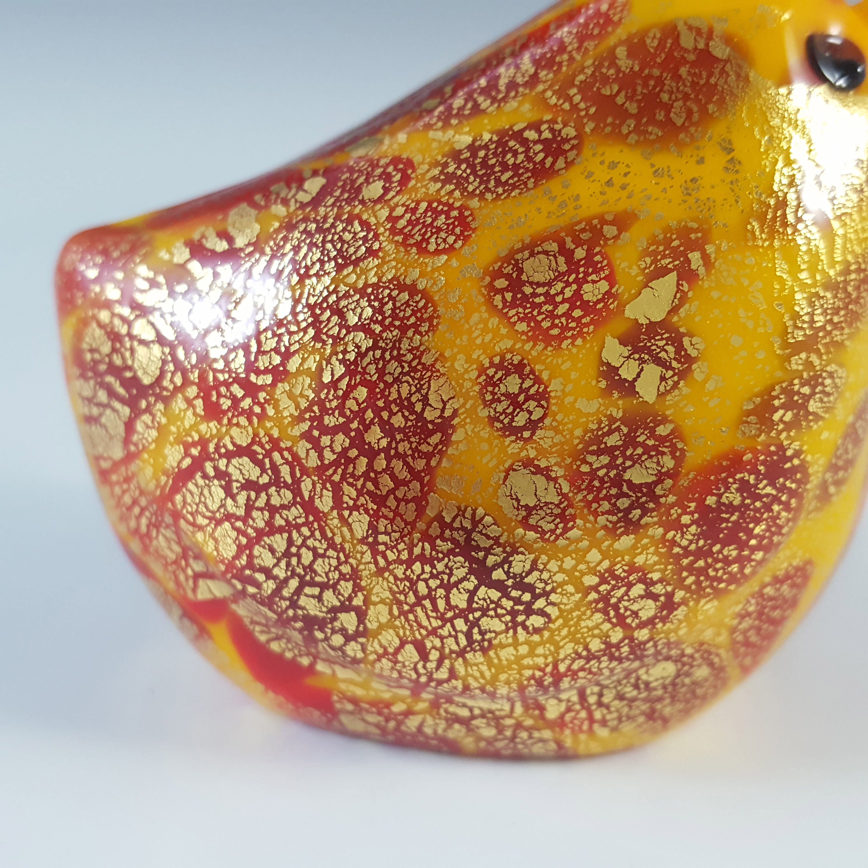 (image for) LABELLED Ferro Lorenzo Murano Yellow, Red & Gold Leaf Glass Bird - Click Image to Close