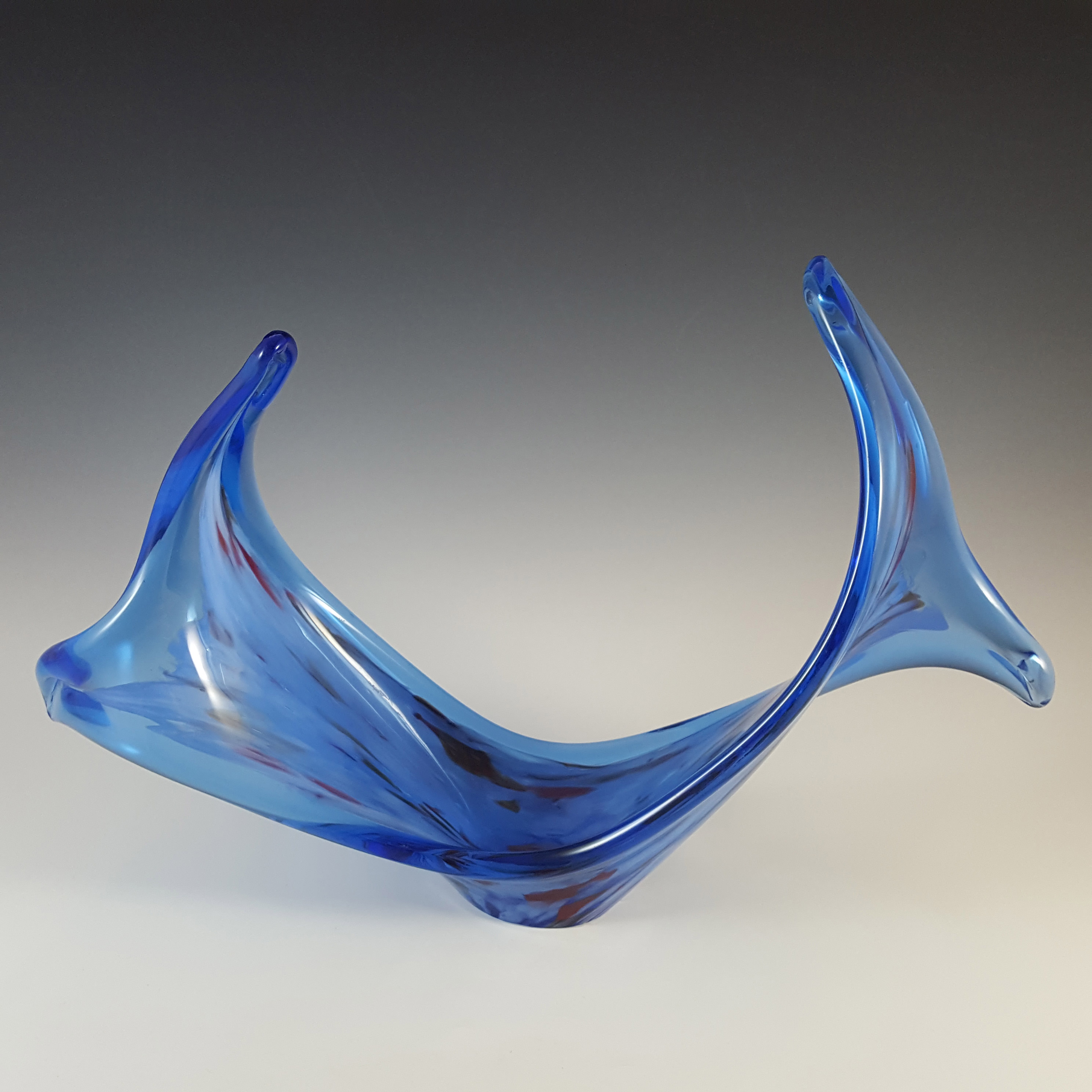 Viartec Murano Style Blue Spanish Glass Horn Sculpture Bowl - Click Image to Close