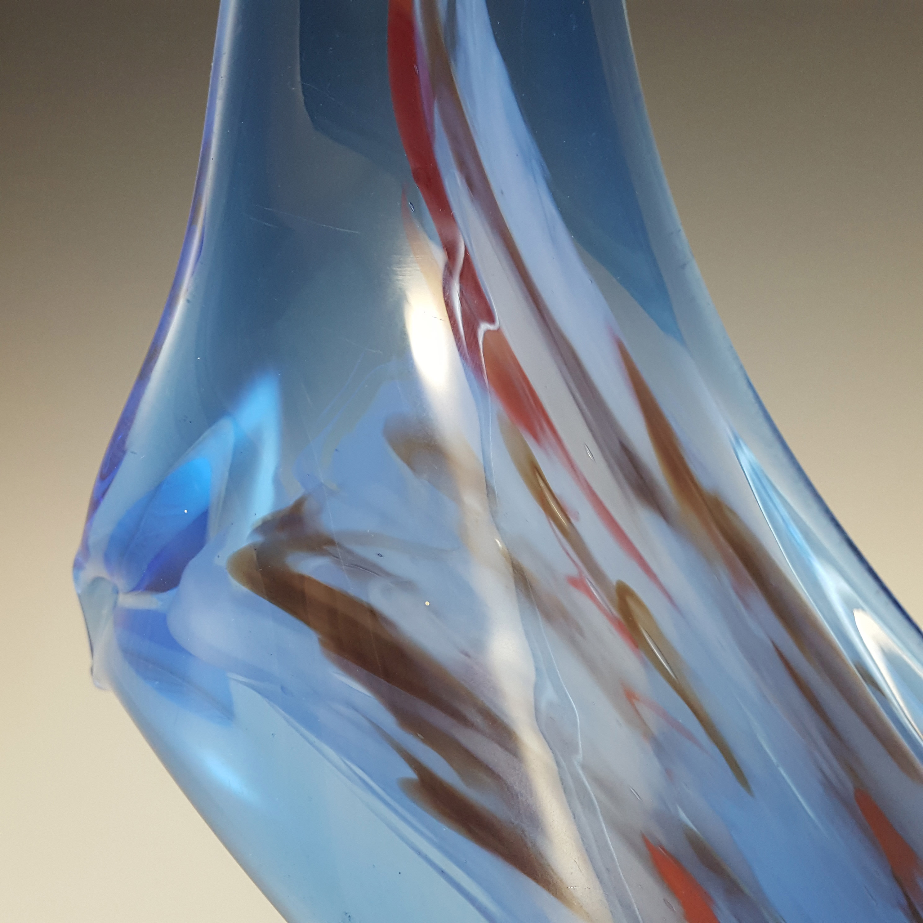 Viartec Murano Style Blue Spanish Glass Horn Sculpture Bowl - Click Image to Close