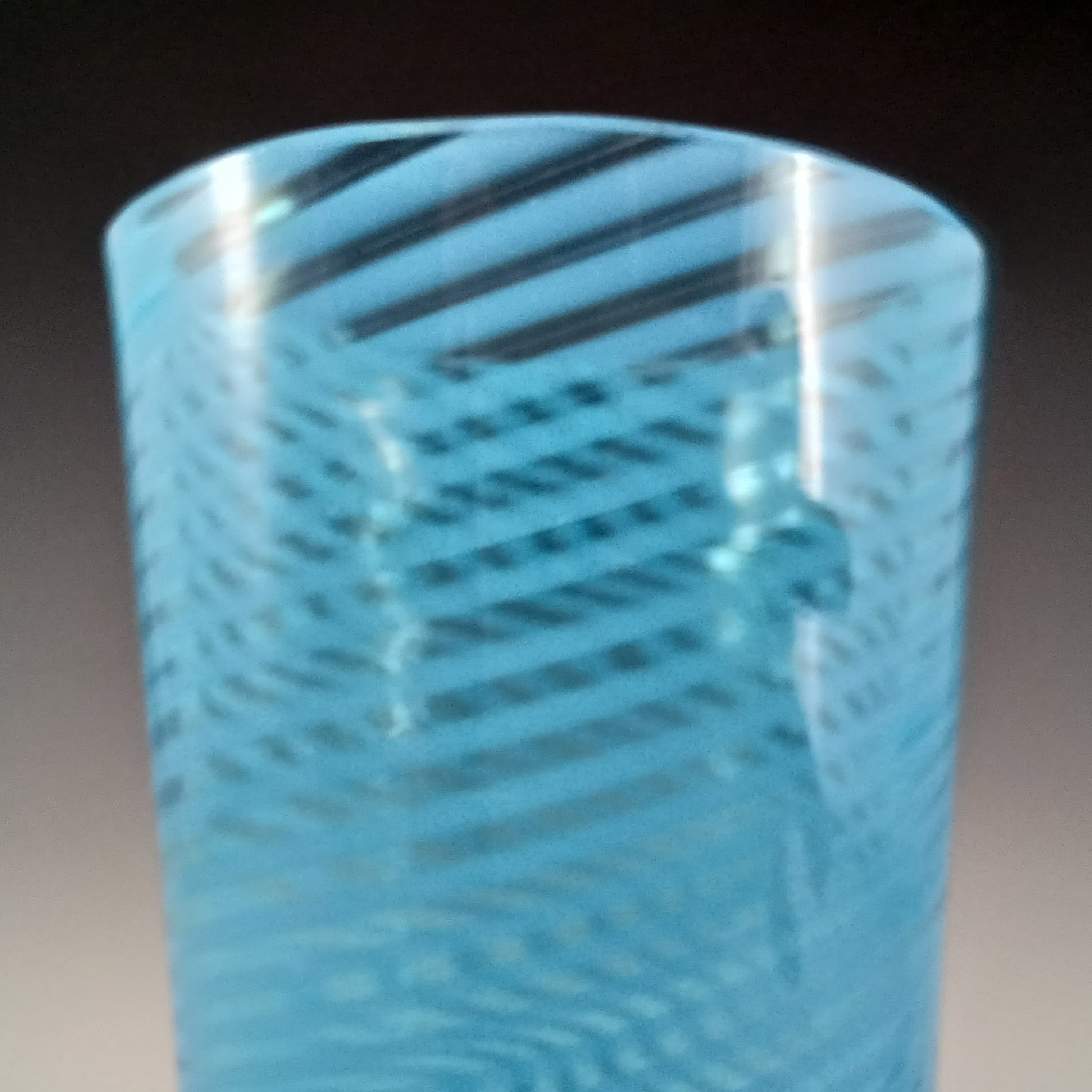 Victorian Blue Striped Glass Vintage Tumbler Vase - Click Image to Close