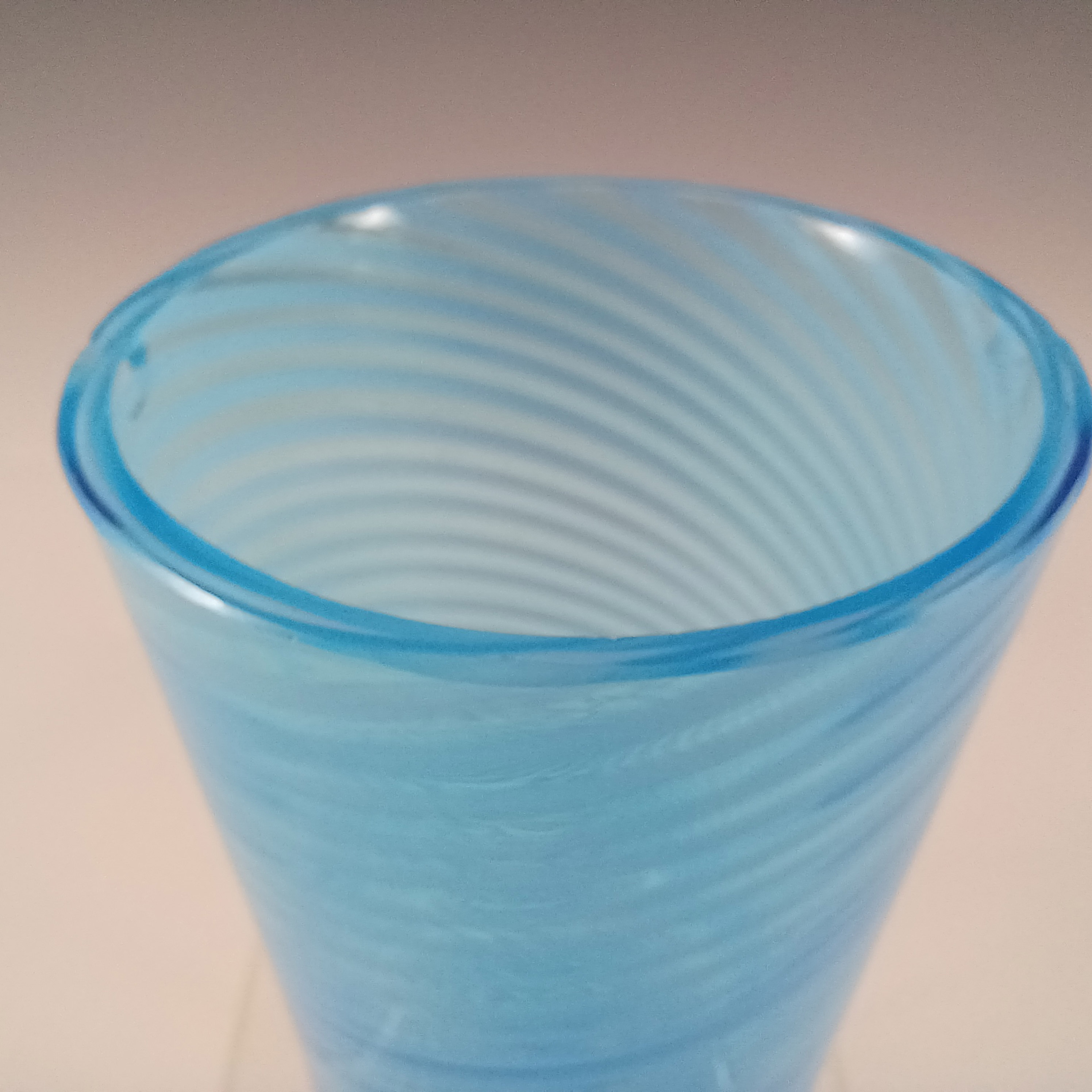 Victorian Blue Striped Glass Vintage Tumbler Vase - Click Image to Close