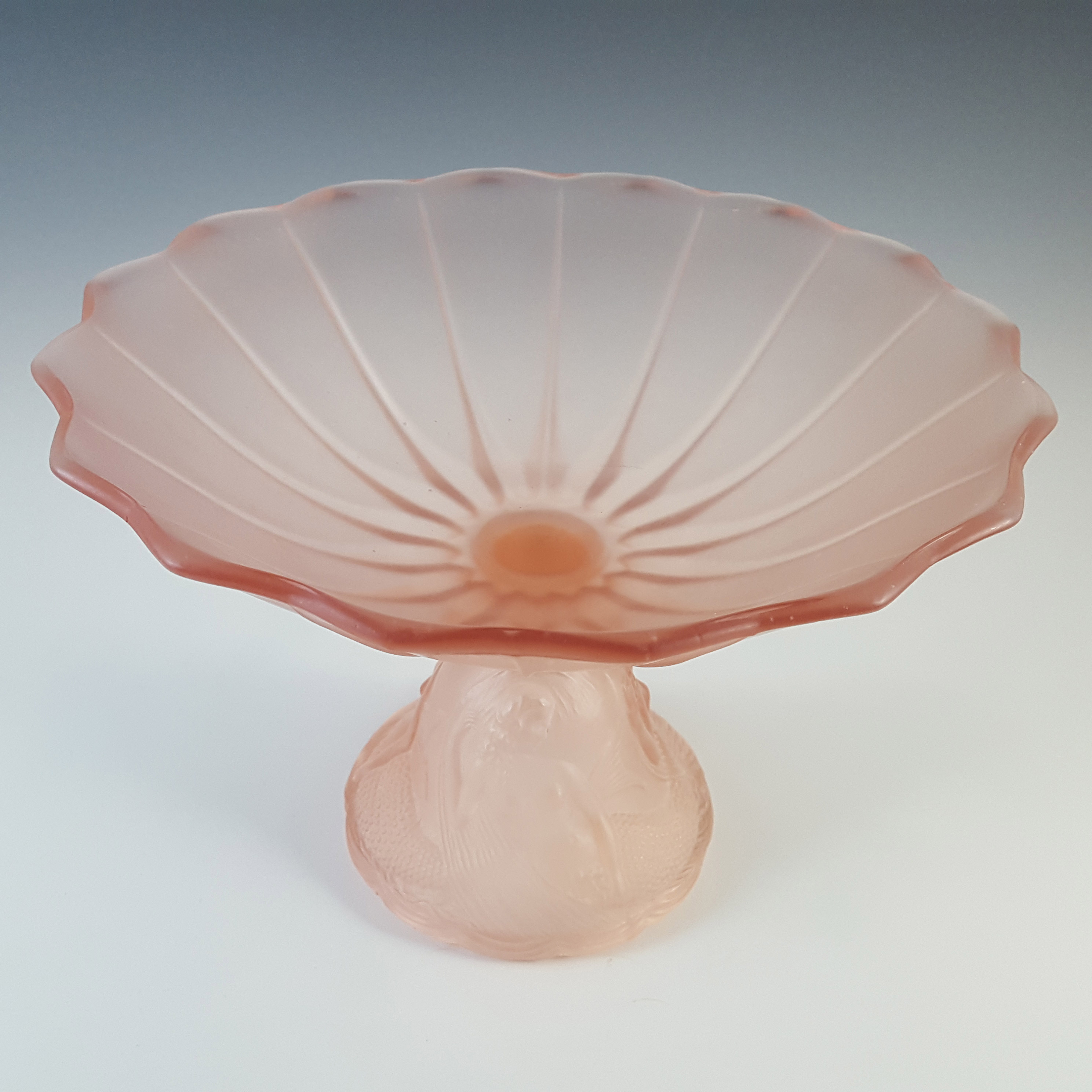 Walther & Söhne Art Deco Pink Glass 'Nymphen' Mermaid Comport - Click Image to Close
