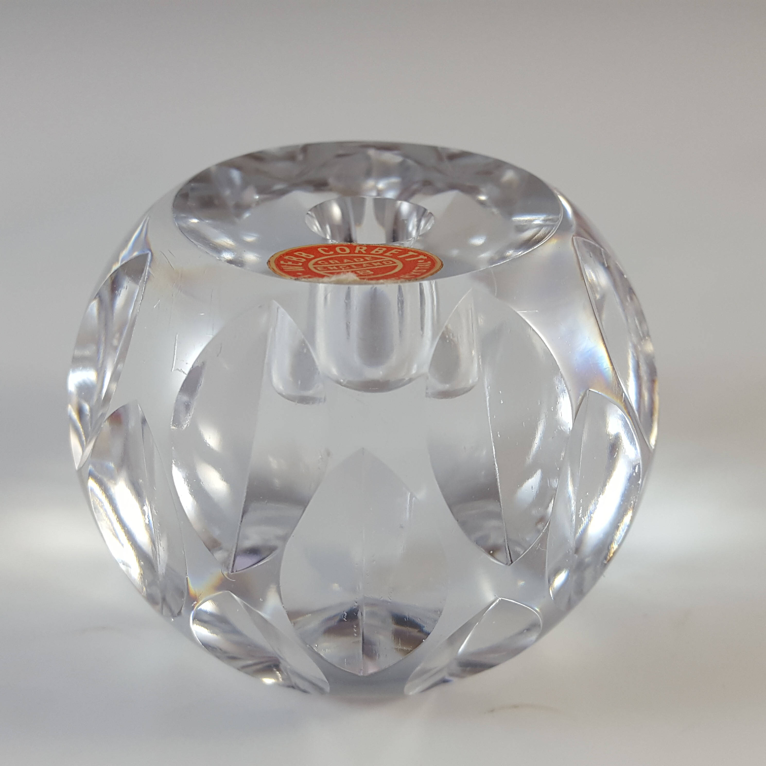 (image for) LABELLED Webb Corbett Lead Crystal Glass Candle Holder - Click Image to Close