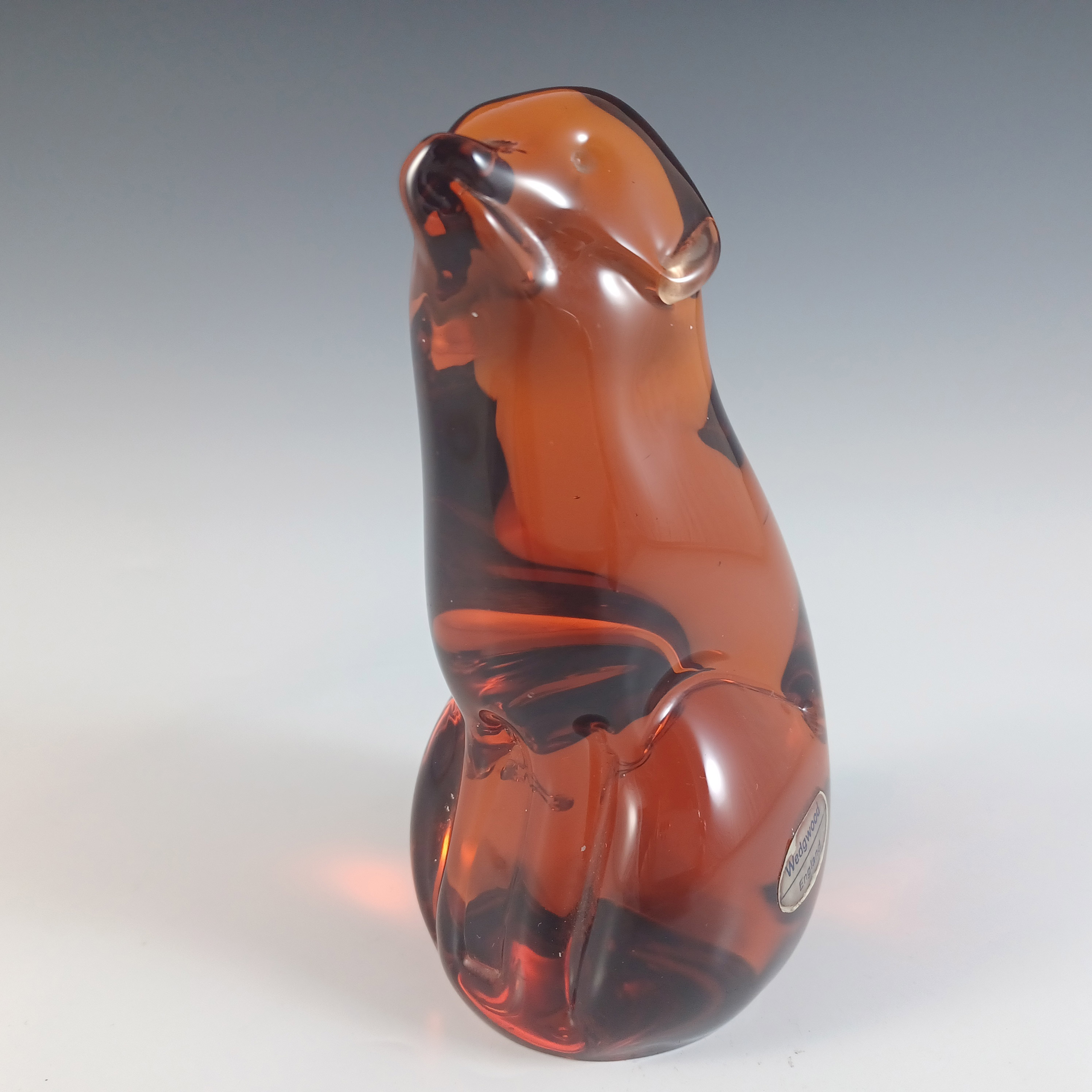 (image for) MARKED & LABELLED Wedgwood Topaz Glass Dog Paperweight SG420 - Click Image to Close