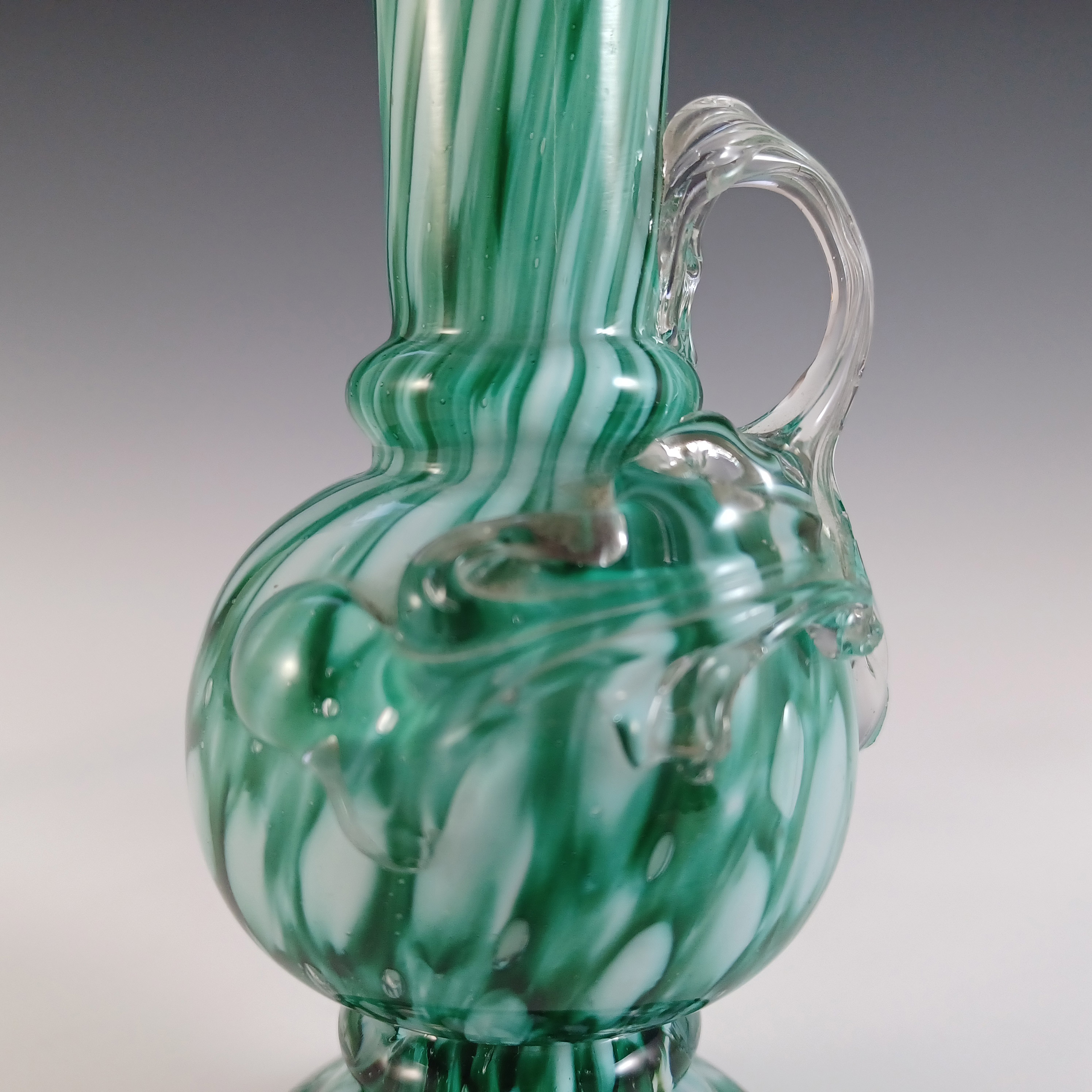 (image for) Welz Czech Honeycomb Green & White Spatter Glass Vase - Click Image to Close