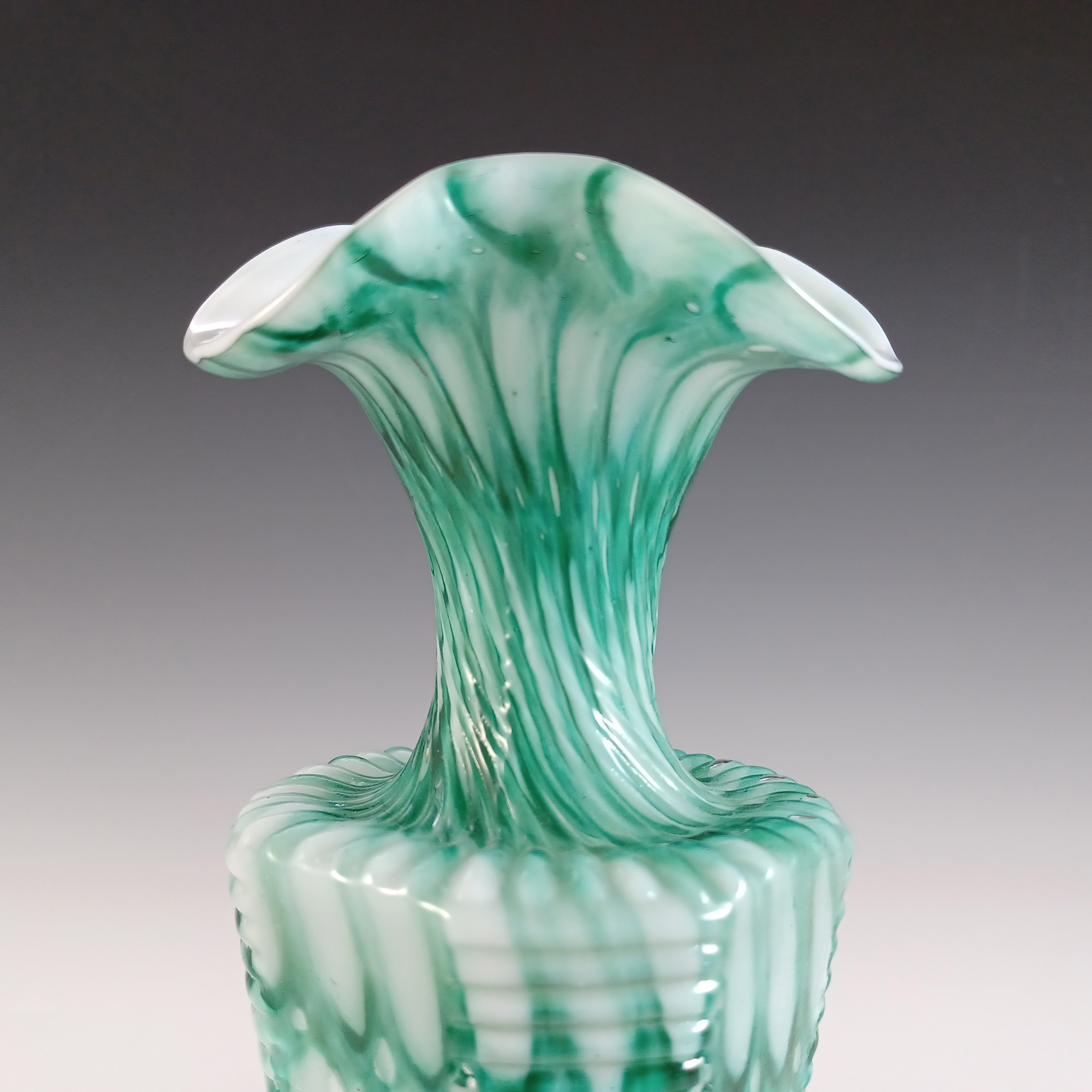 (image for) Welz Bohemian Honeycomb Green & White Spatter Glass Vase - Click Image to Close