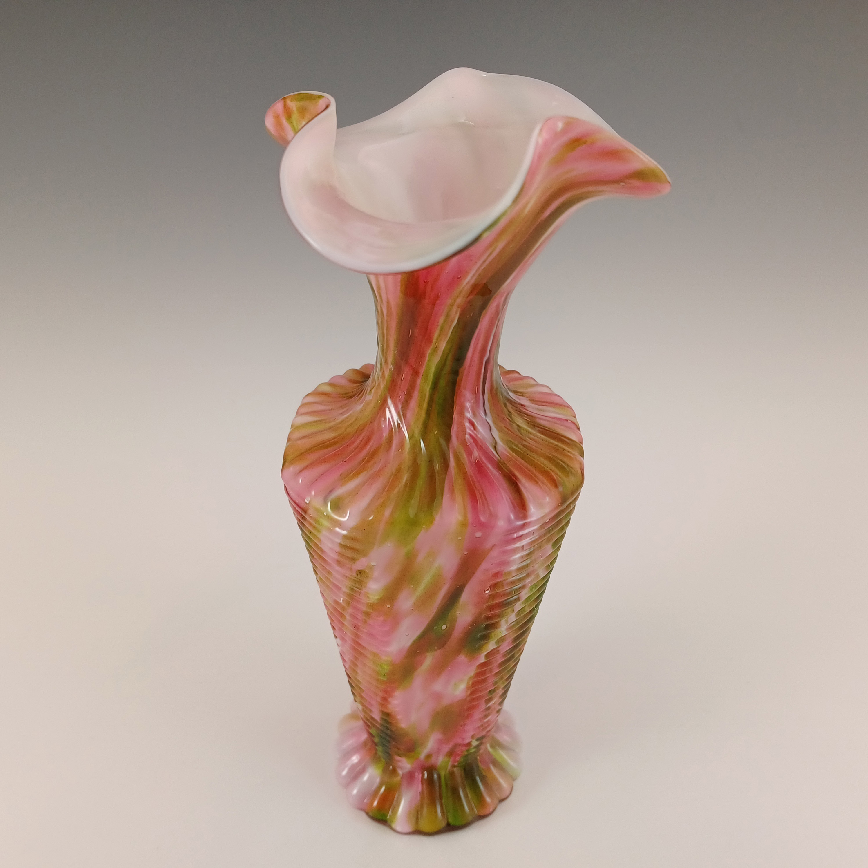 (image for) Welz Czech / Bohemian Pink & Green Aventurine Spatter Glass Vase - Click Image to Close