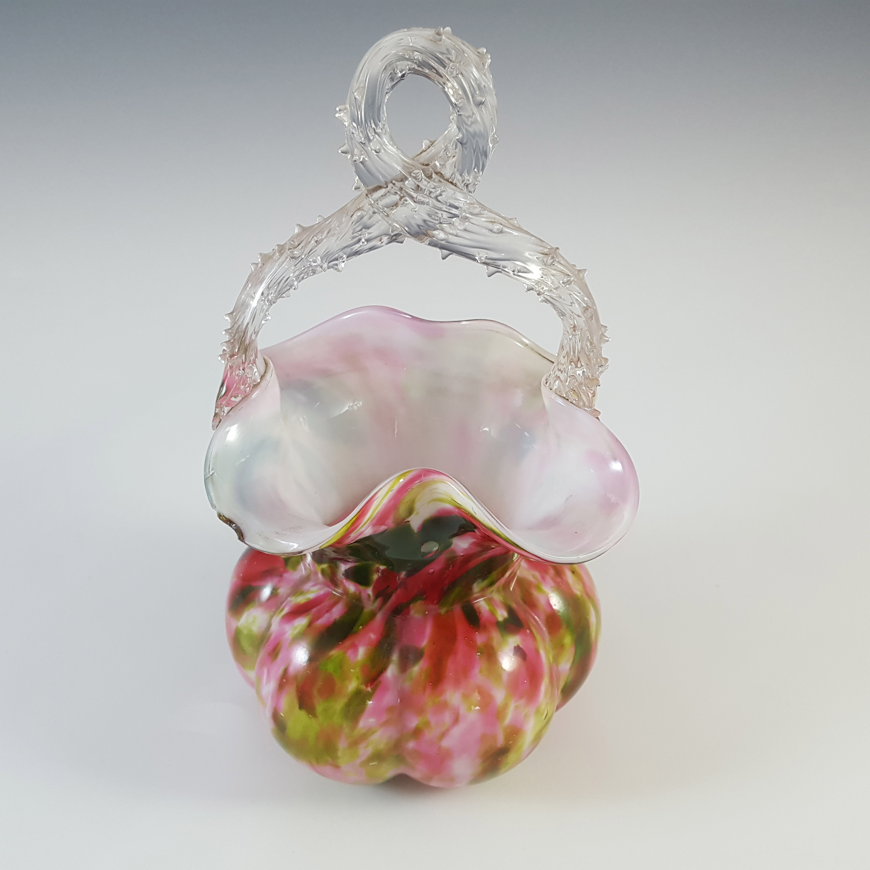 (image for) Welz Bohemian Pink & Green Aventurine Spatter Glass Basket - Click Image to Close