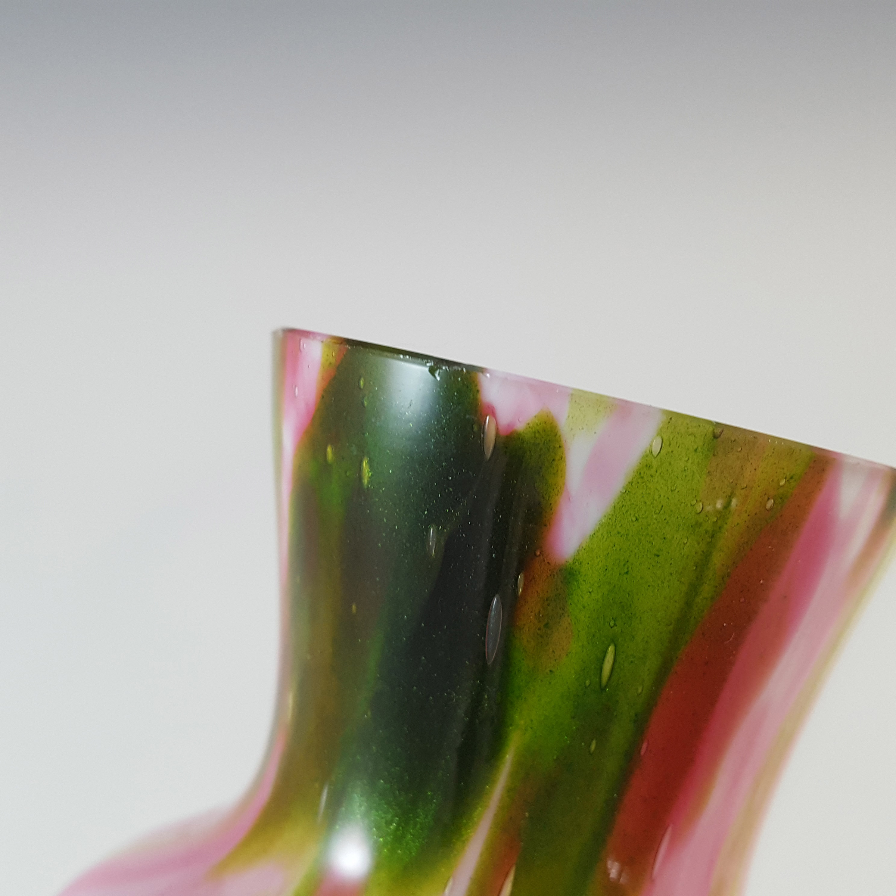 (image for) Welz Bohemian Pink & Green Aventurine Spatter Glass Vase - Click Image to Close