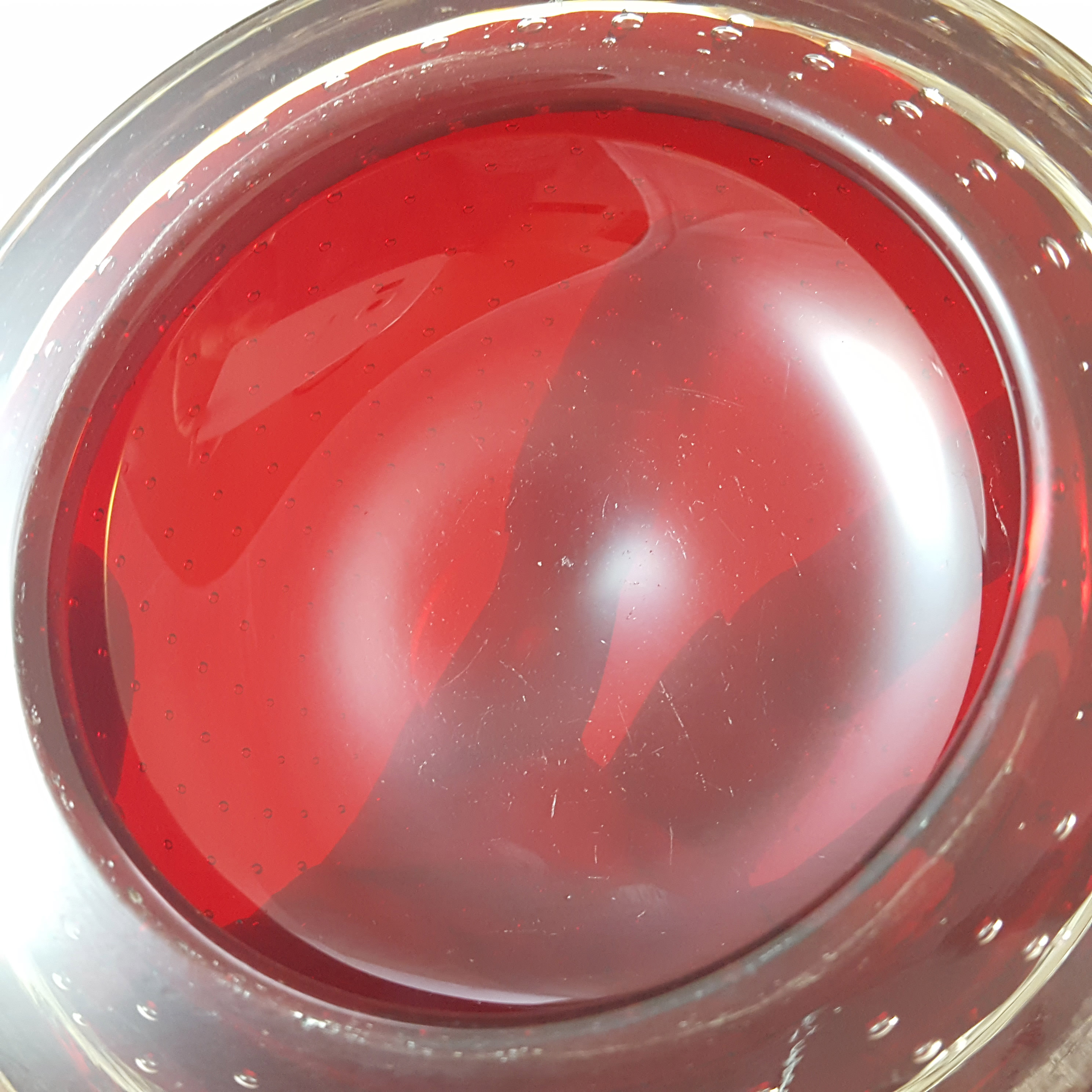 (image for) Whitefriars #9099 Ruby Red Glass Controlled Bubble Vintage Bowl - Click Image to Close