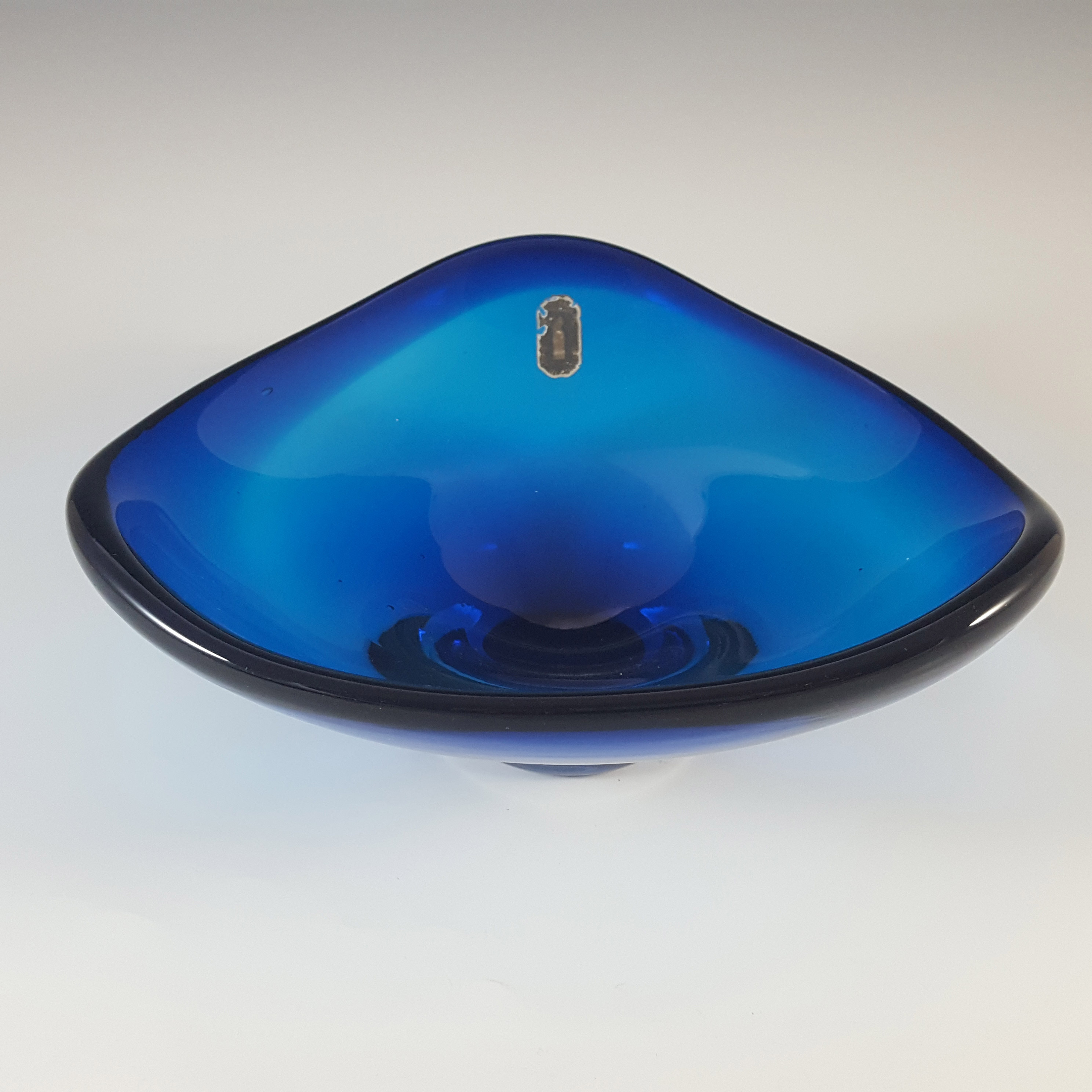 (image for) Whitefriars #9516 Cased Blue Glass Three Sided Bowl - Click Image to Close