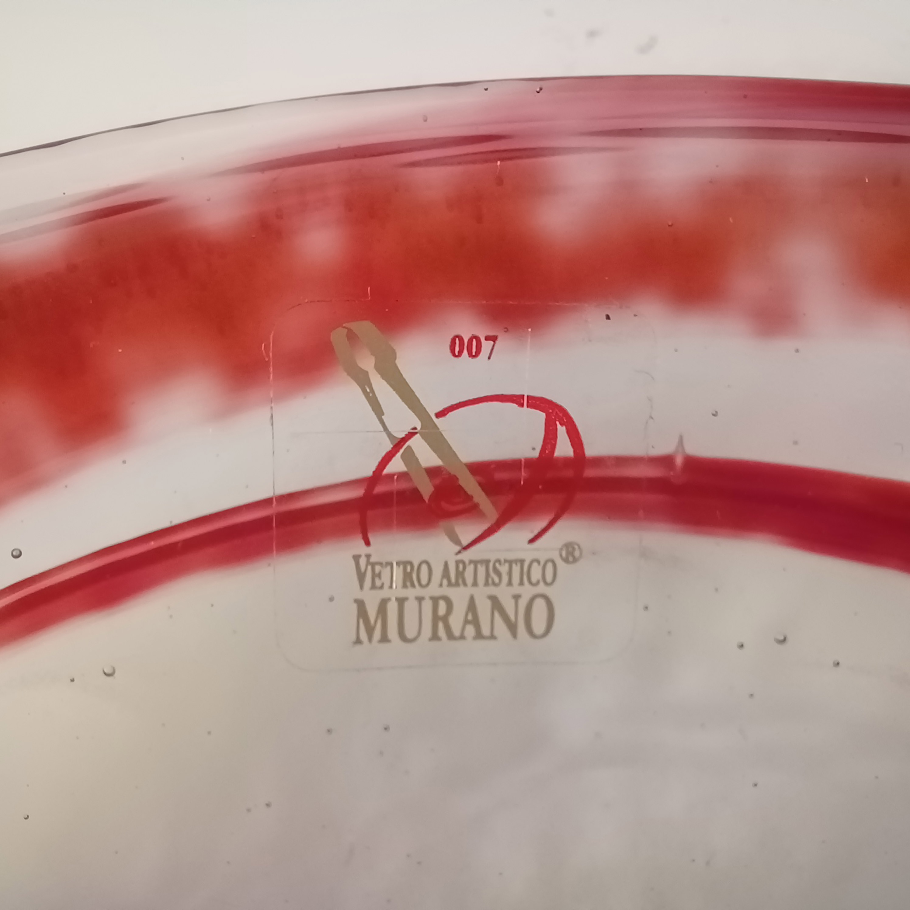 (image for) LABELLED & BOXED Yalos Murano Red & Clear Iridescent Glass Bowl - Click Image to Close