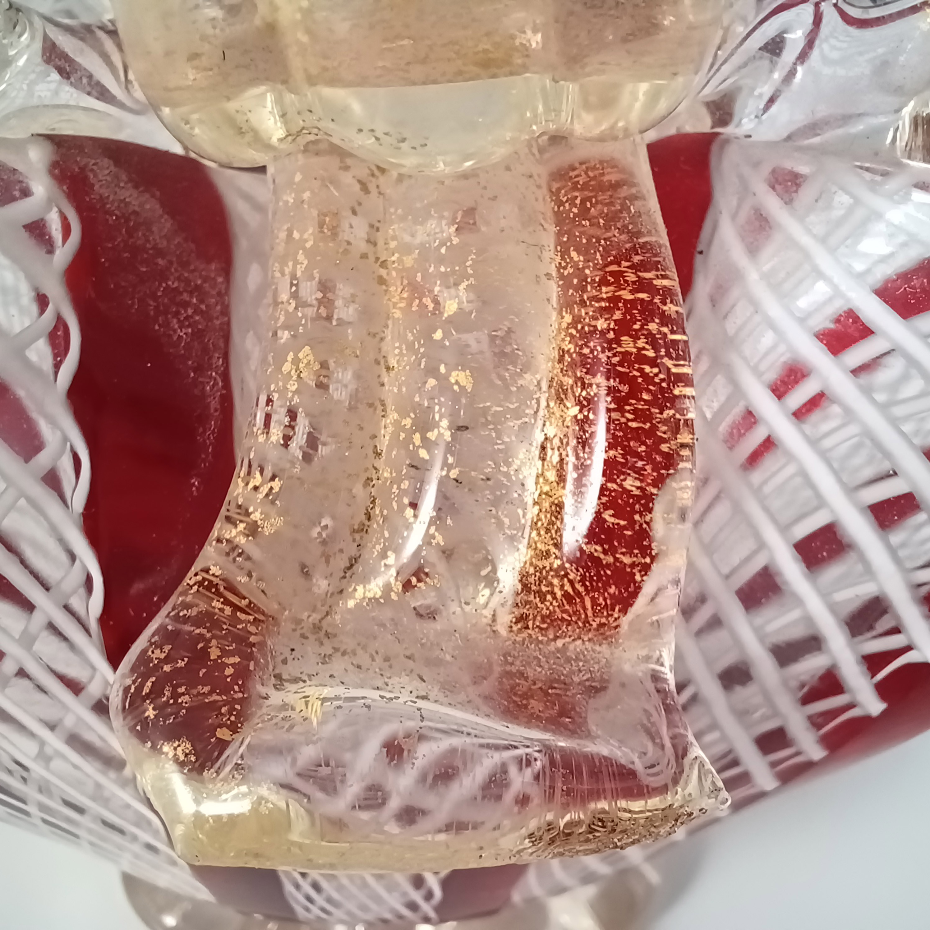 (image for) Murano Red & White Glass Zanfirico & Gold Leaf Basket Bowl - Click Image to Close