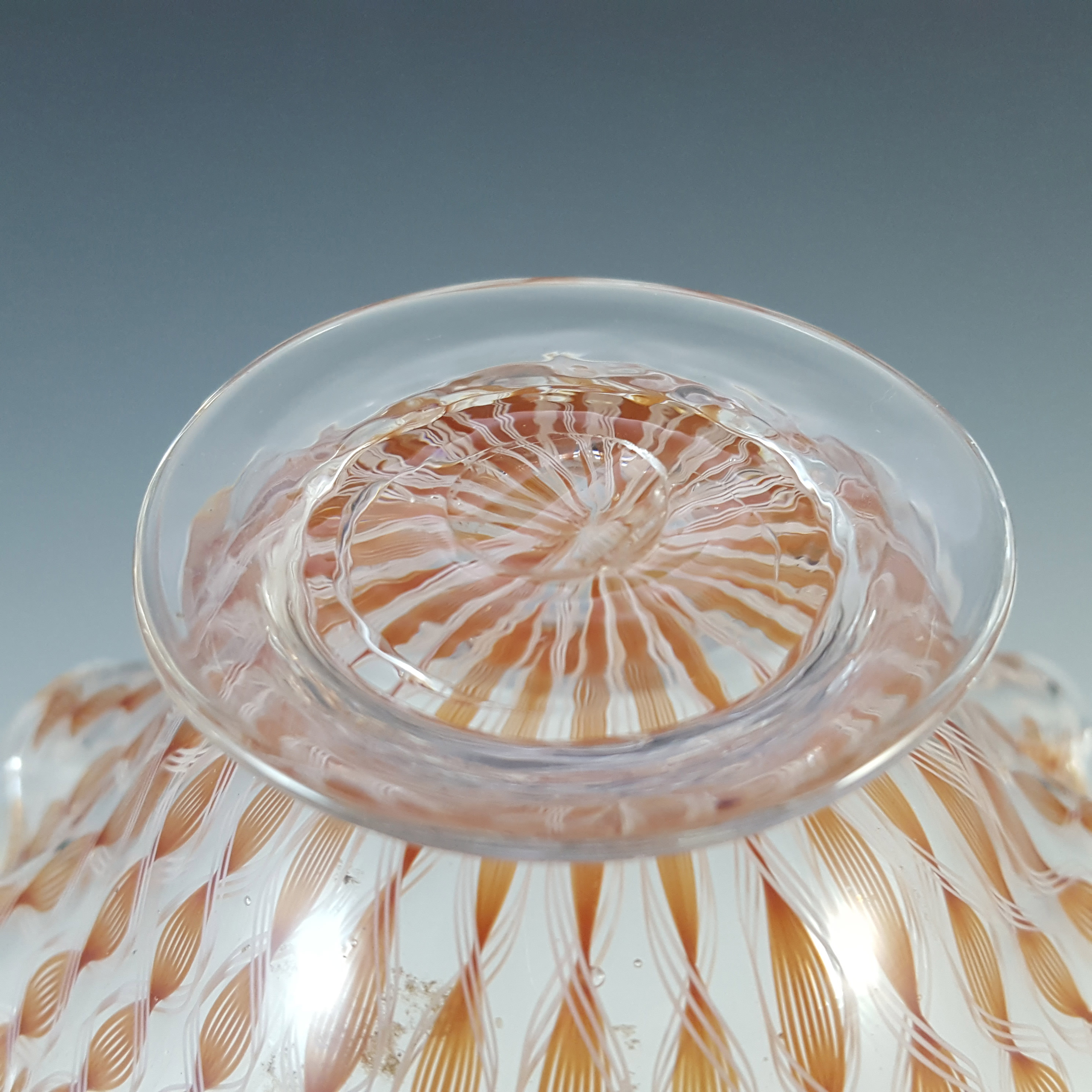 (image for) Murano Venetian Pink & White Glass Vintage Zanfirico Bowl - Click Image to Close