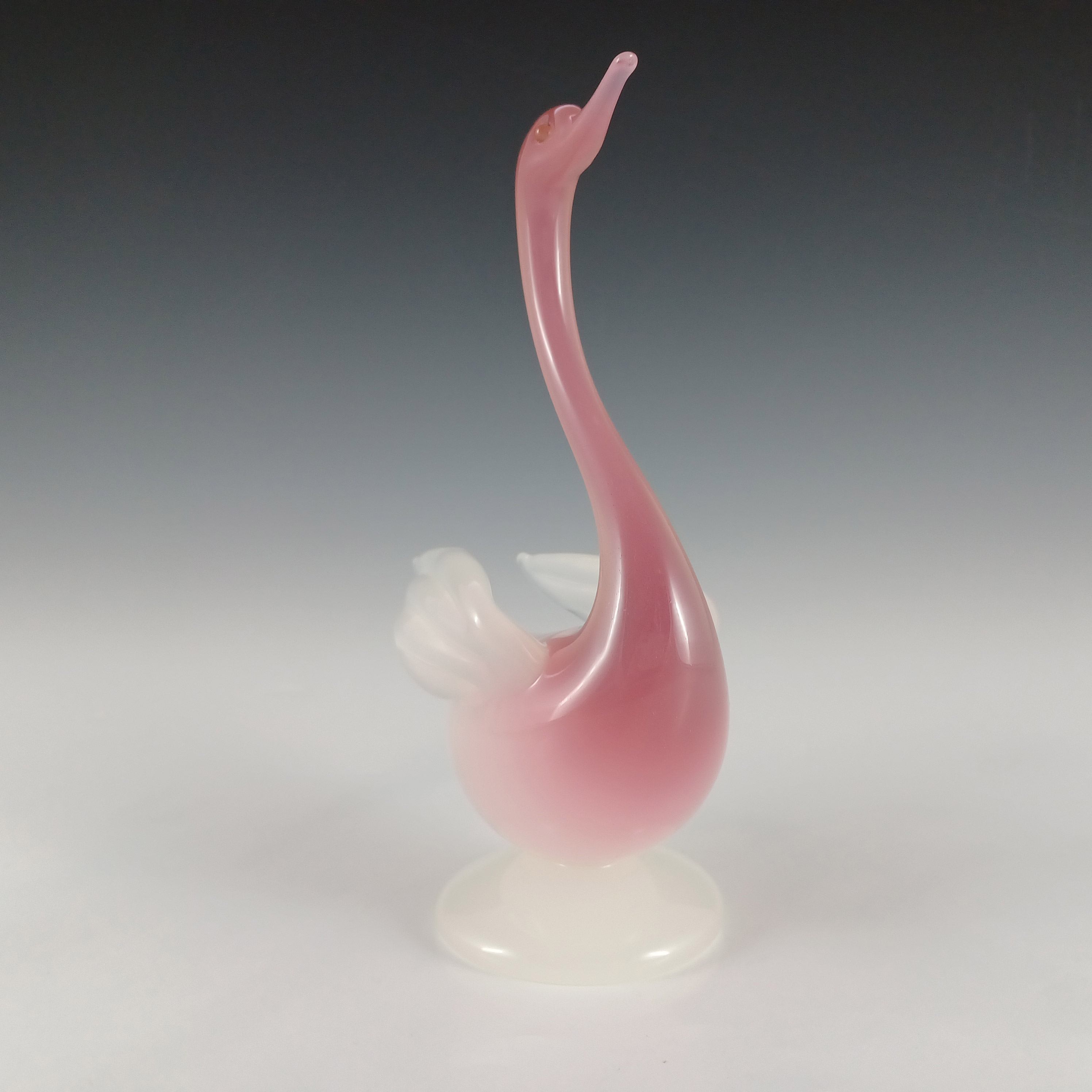 (image for) Archimede Seguso Alabastro Pink & White Murano Glass Swan - Click Image to Close