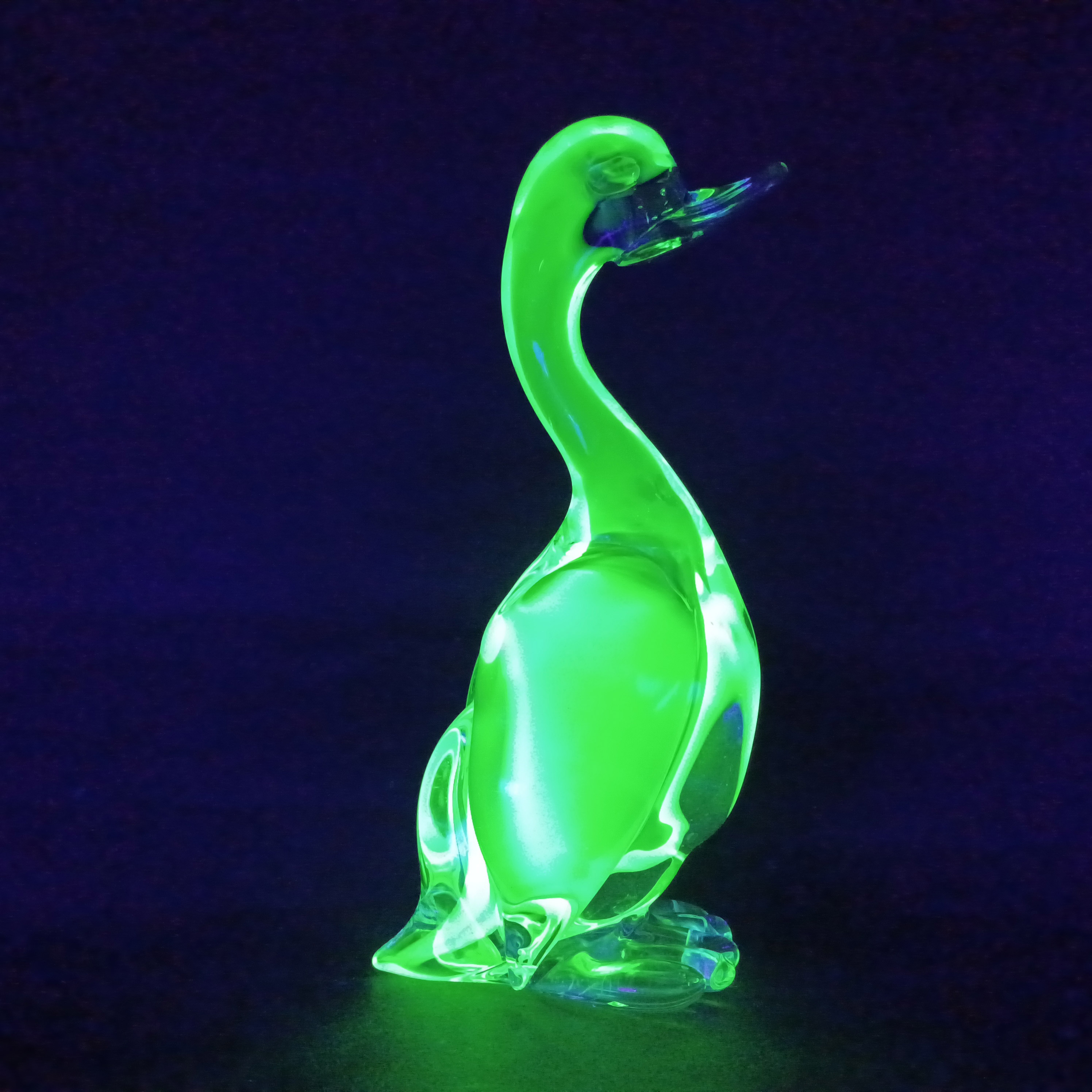 Arte Nuova Pustetto & Zanetti Murano Blue & Uranium Sommerso Glass Duck - Click Image to Close