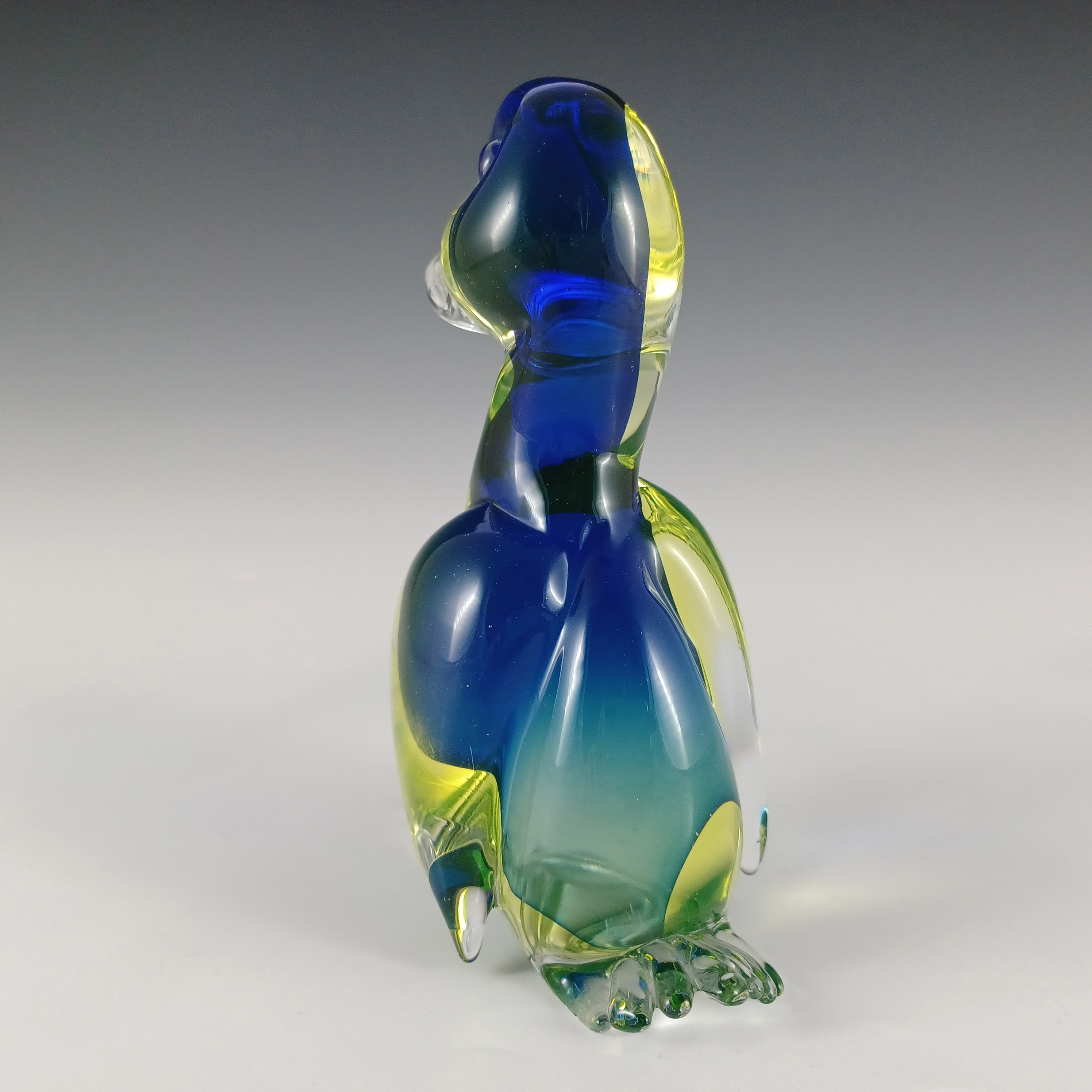 Arte Nuova Pustetto & Zanetti Murano Blue & Uranium Sommerso Glass Duck - Click Image to Close