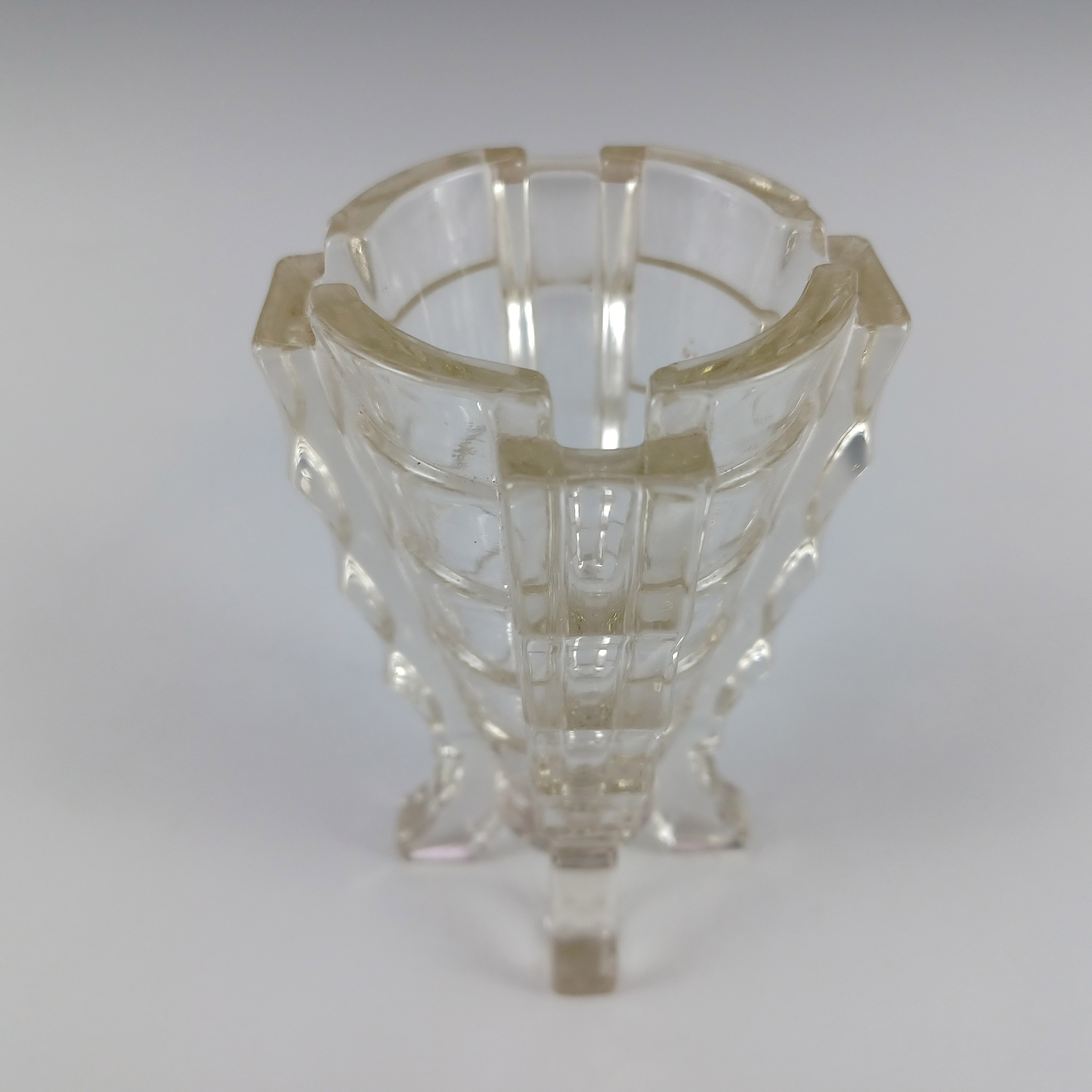 (image for) Bagley #3007 Art Deco 4.25" Vintage Clear Glass 'Bamboo' Vase - Click Image to Close