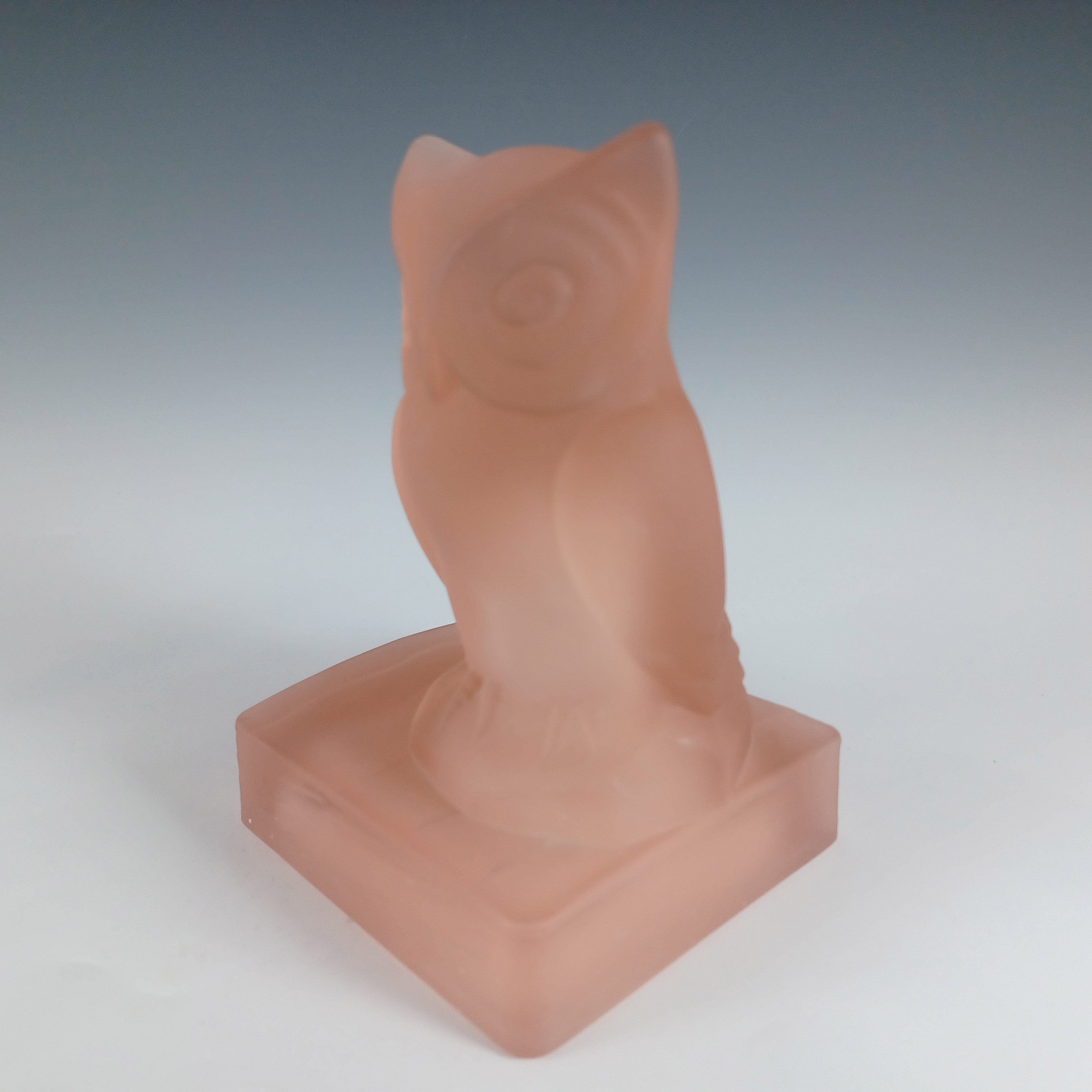Bagley Art Deco Frosted Pink Glass Owl Bookends / Book Ends - Click Image to Close