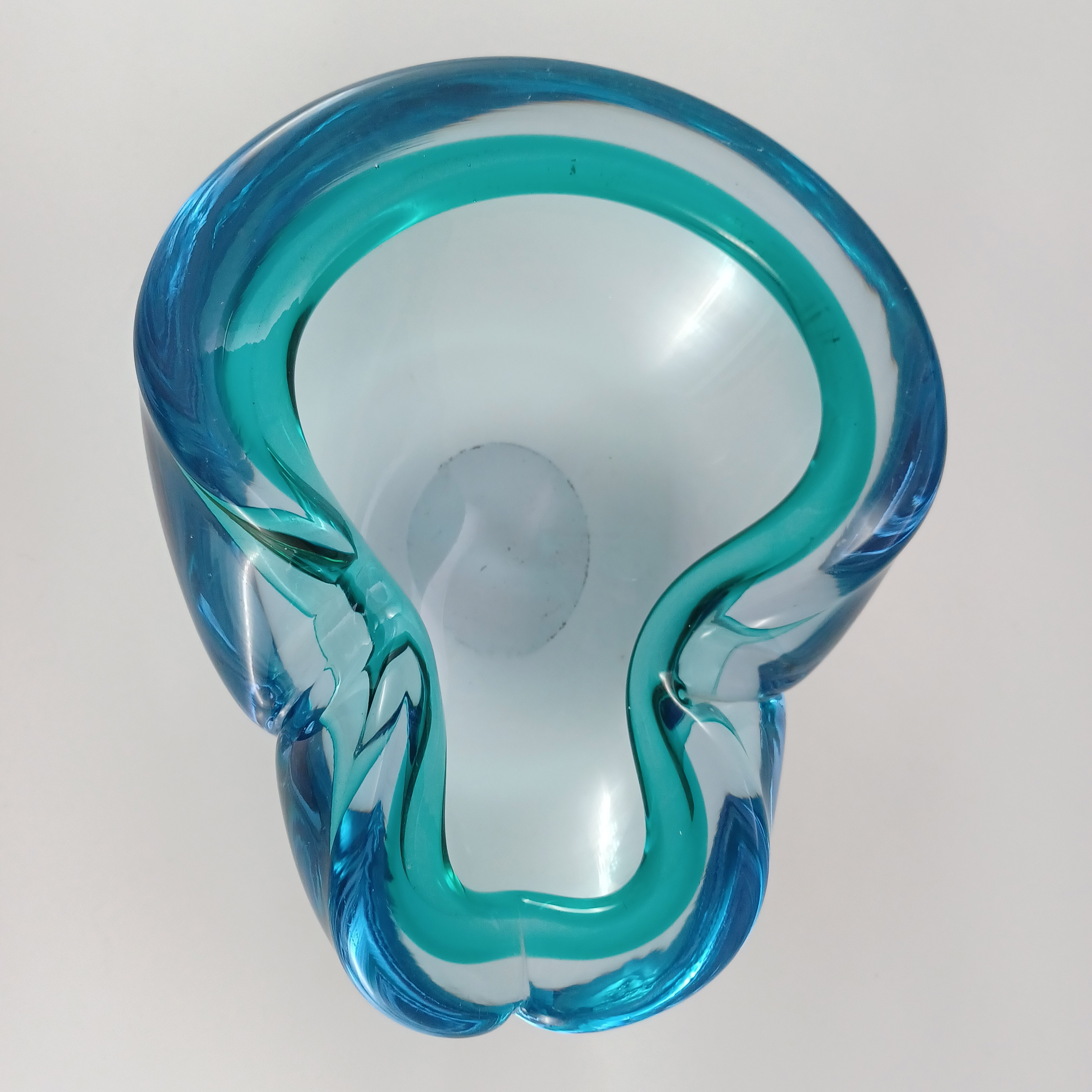 (image for) Barbini Murano Green & Blue Glass Vintage Biomorphic Bowl - Click Image to Close