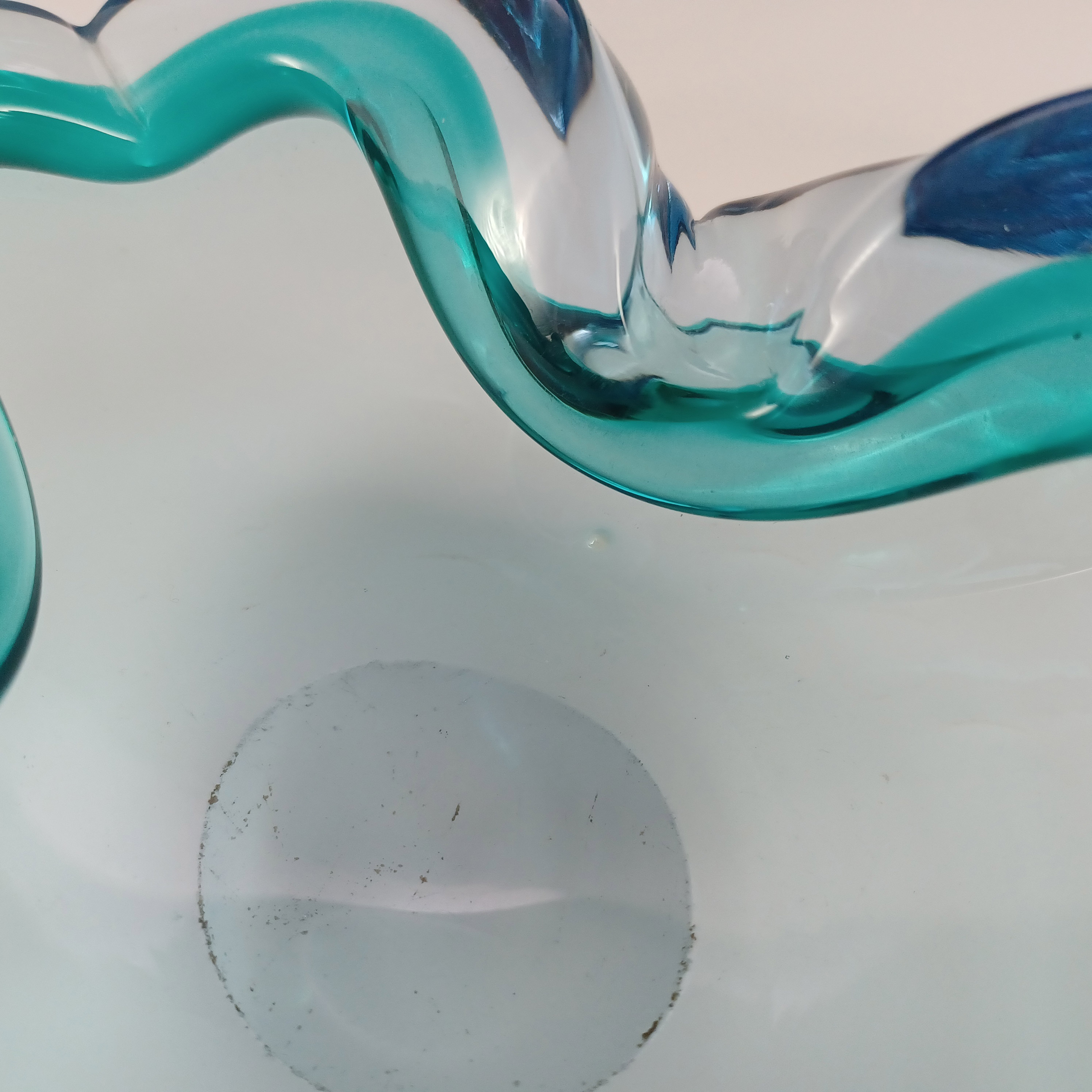 (image for) Barbini Murano Green & Blue Glass Vintage Biomorphic Bowl - Click Image to Close