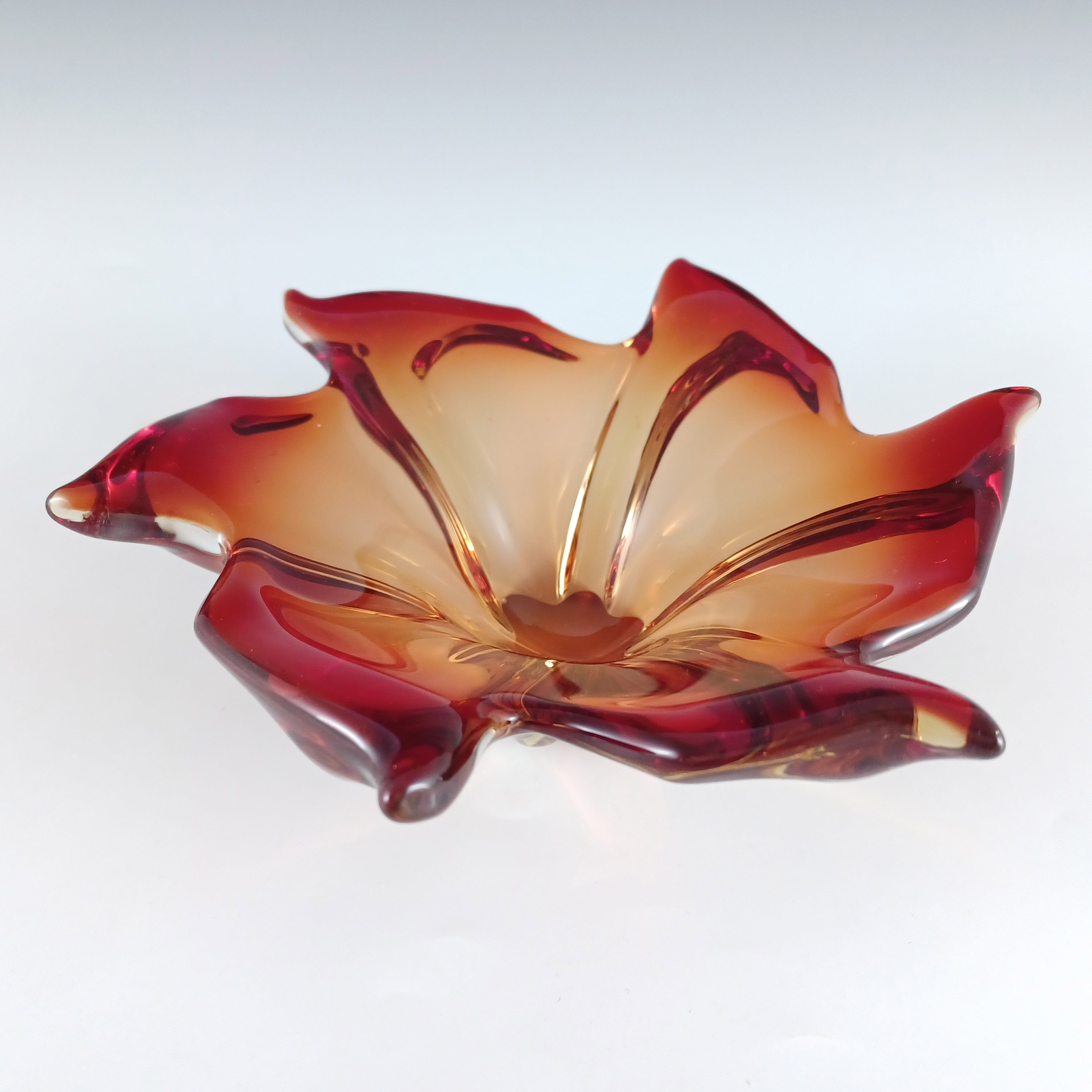 (image for) Cristallo Venezia Vintage Murano Red & Amber Sommerso Glass Bowl - Click Image to Close