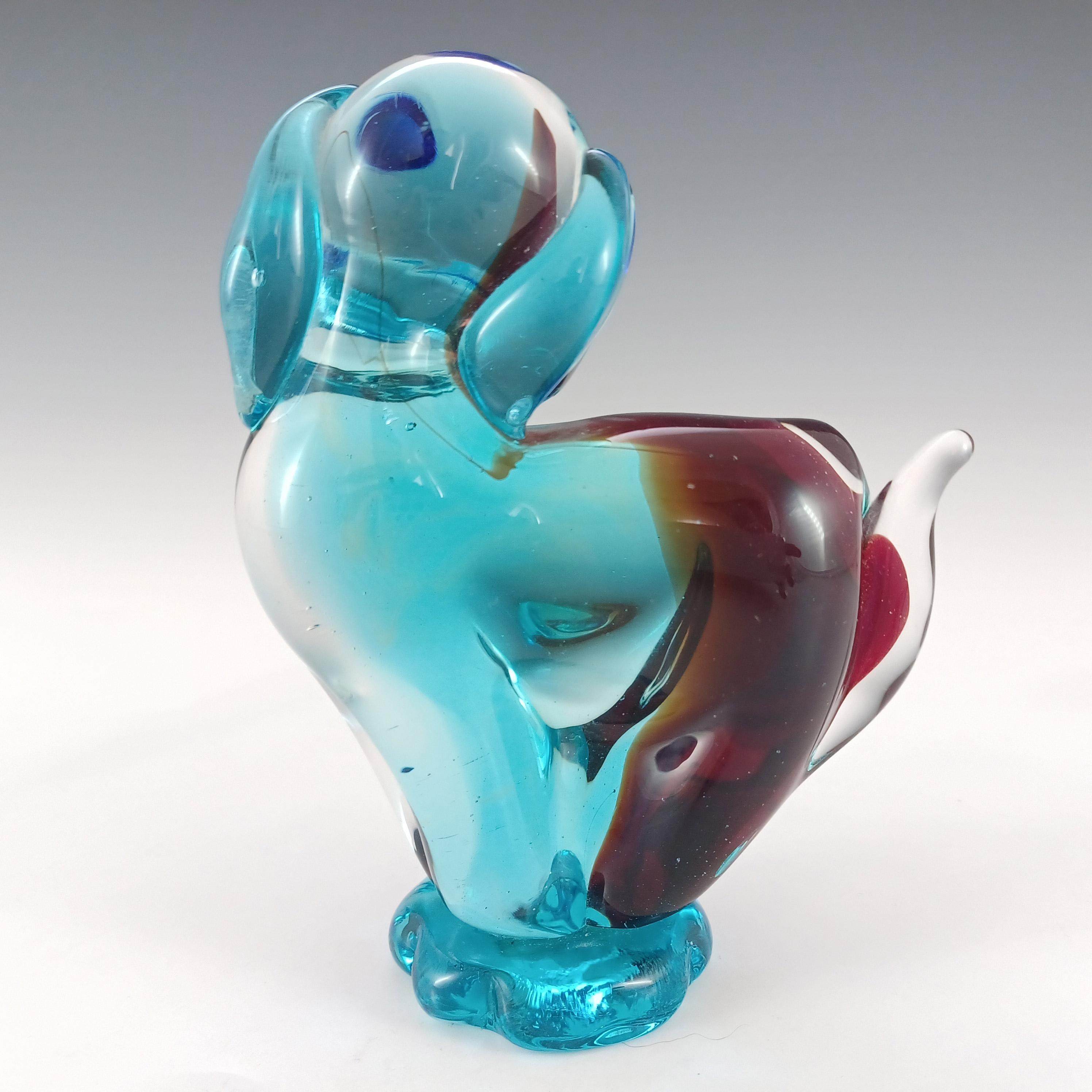 (image for) Ferro & Lazzarini Murano Blue & Red Glass Dog Sculpture - Click Image to Close