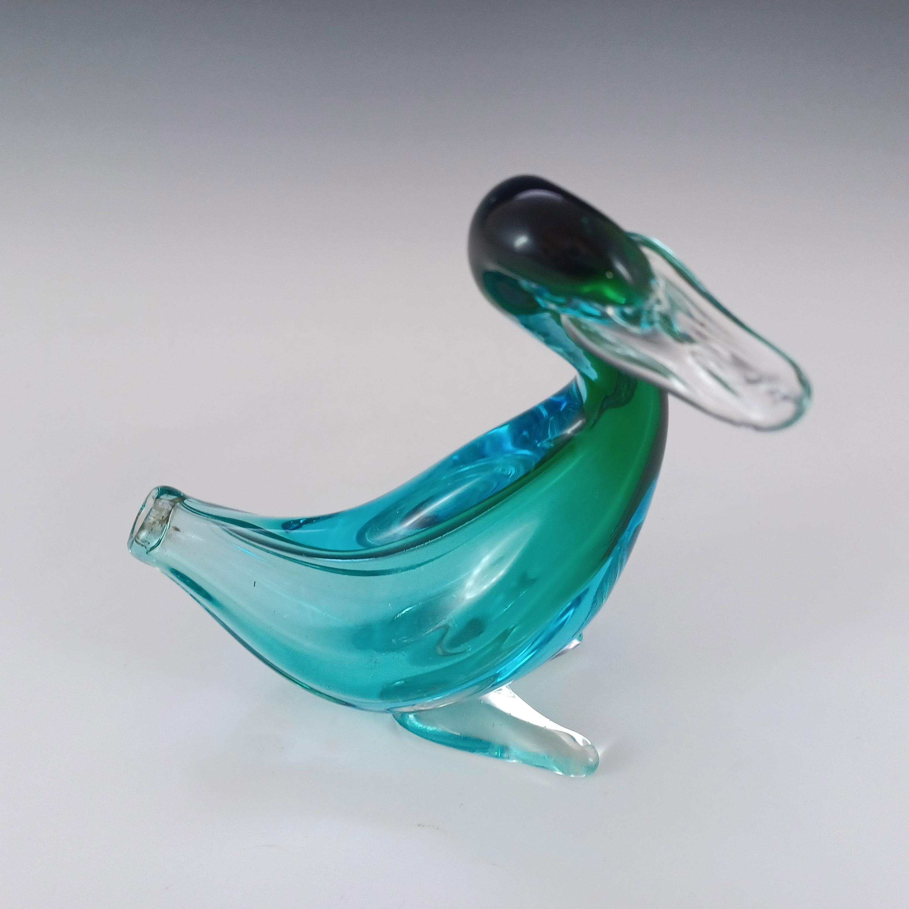 Ferro & Lazzarini Murano Blue & Green Sommerso Glass Duck Bottle - Click Image to Close
