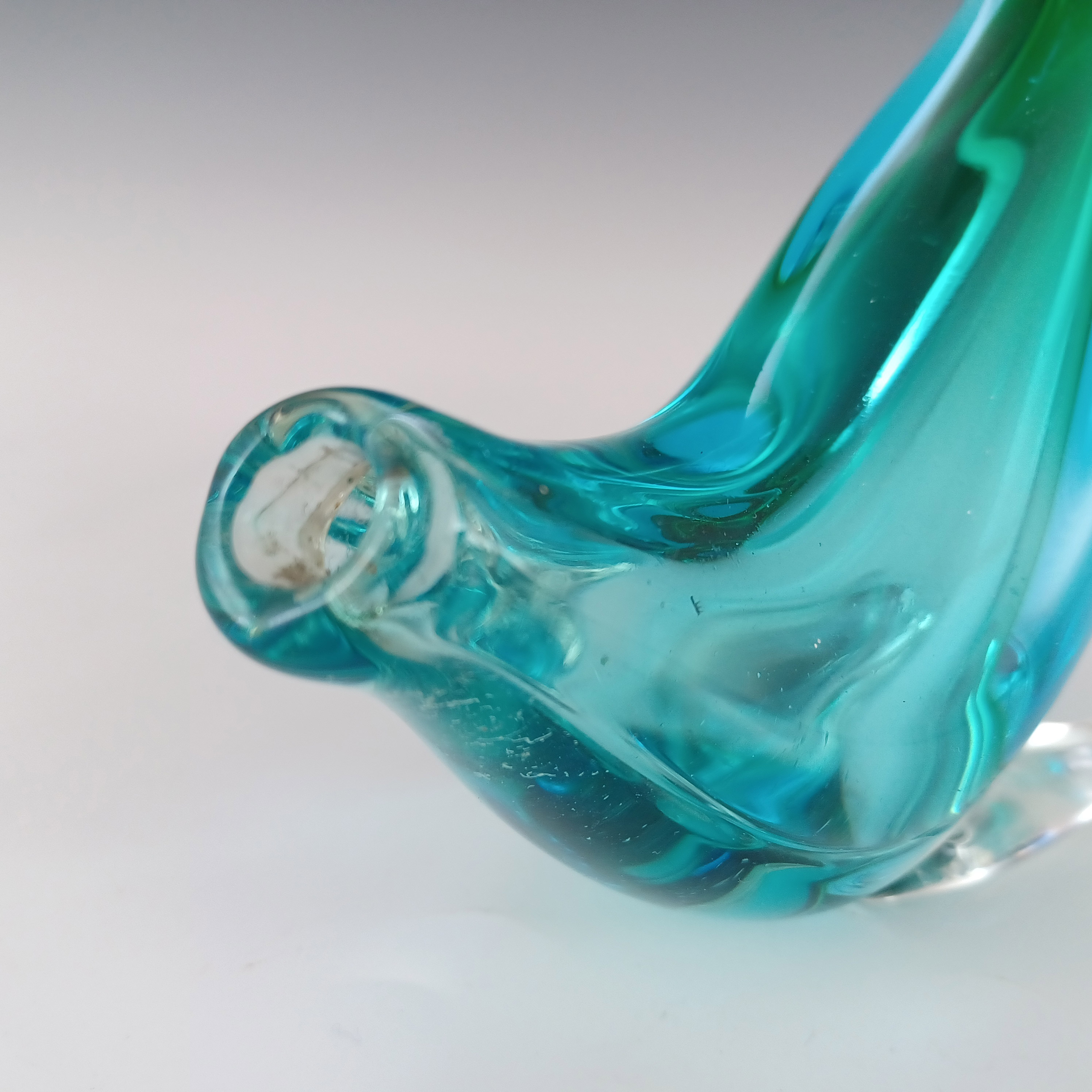 (image for) Ferro & Lazzarini Murano Blue & Green Sommerso Glass Duck Bottle - Click Image to Close