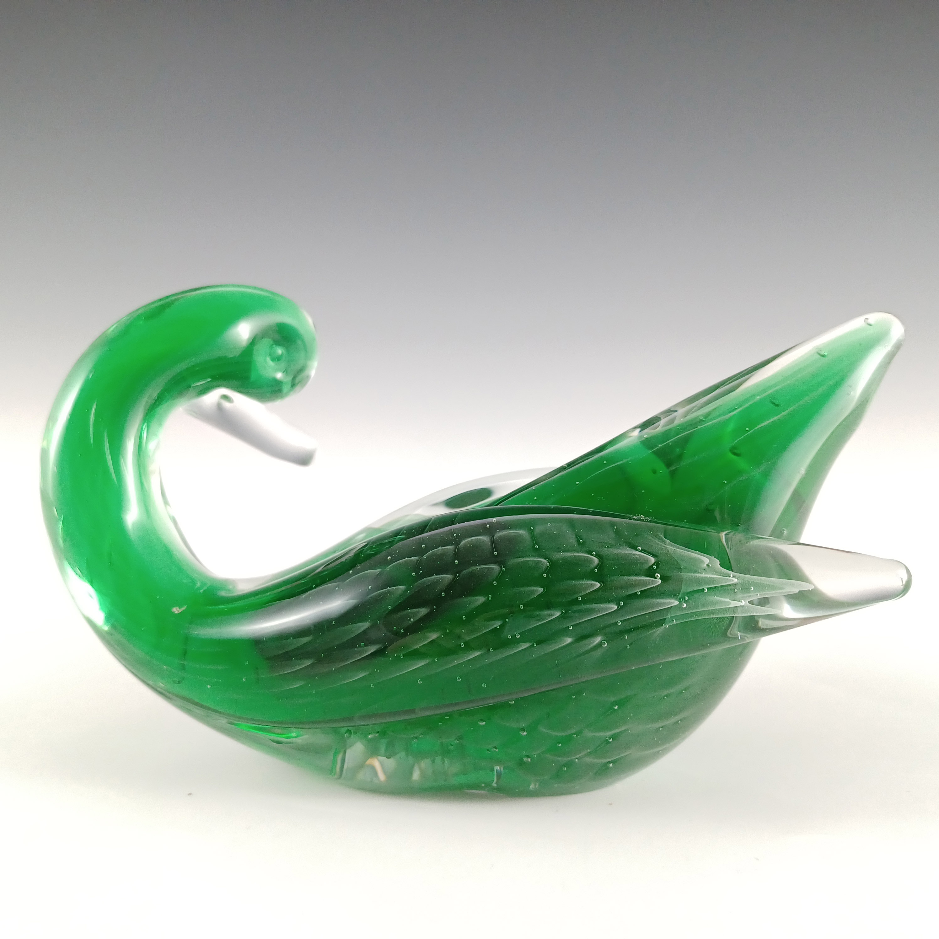 (image for) FM Konstglas / Marcolin Swedish Green Fumato Glass Swan - Click Image to Close