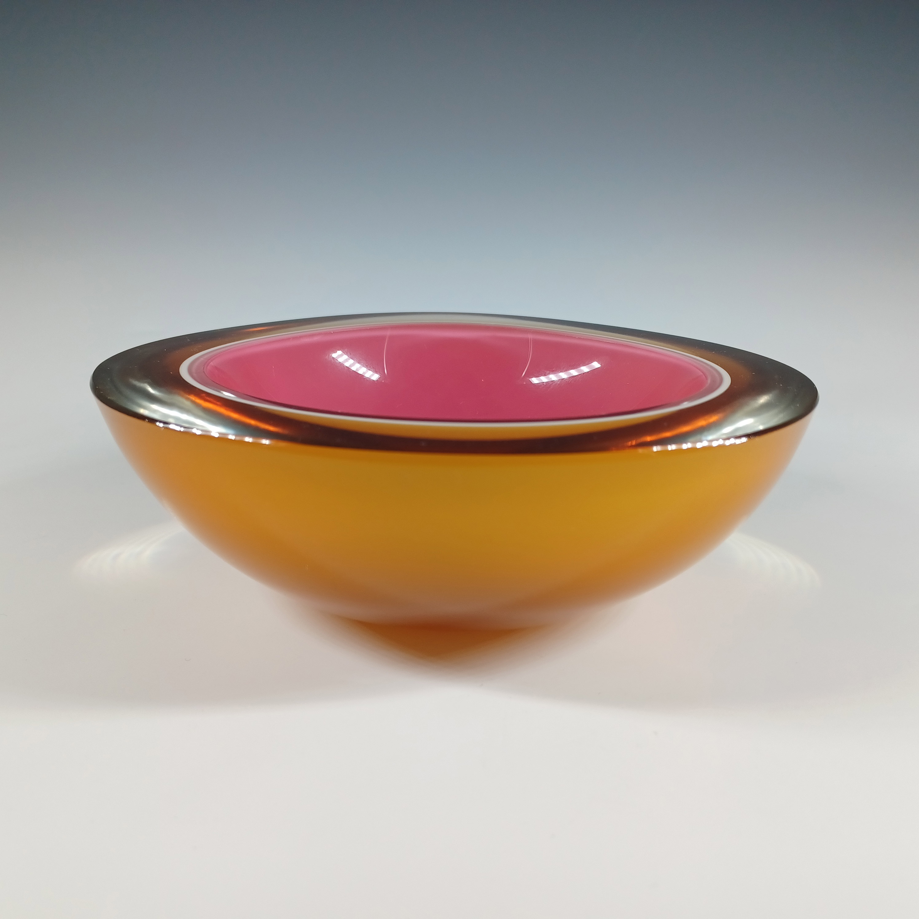 Barbini Murano Pink, Amber & White Cased Glass Geode Bowl - Click Image to Close