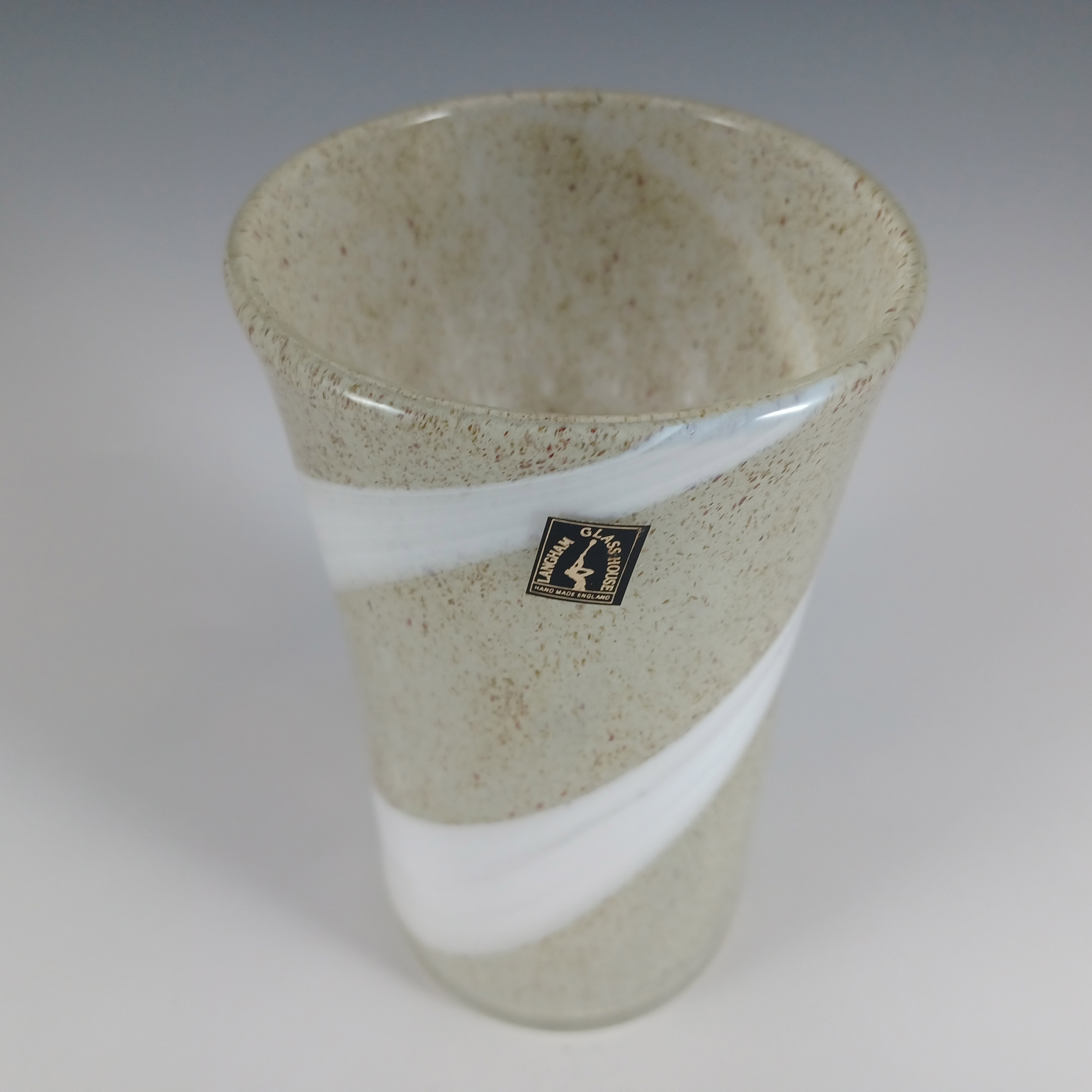(image for) LABELLED Langham Speckled Brown, White Striped Glass Vase - Click Image to Close