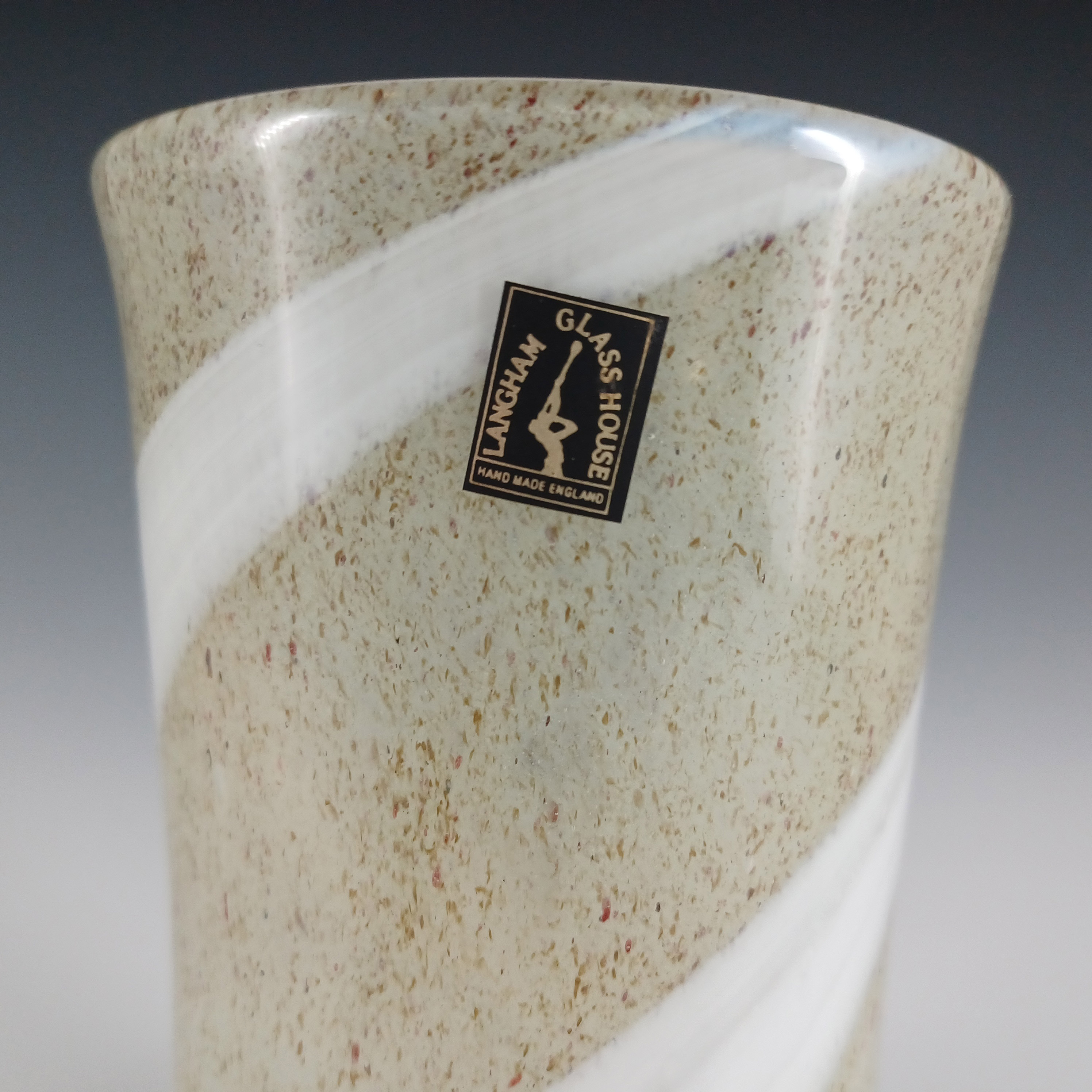 (image for) LABELLED Langham Speckled Brown, White Striped Glass Vase - Click Image to Close