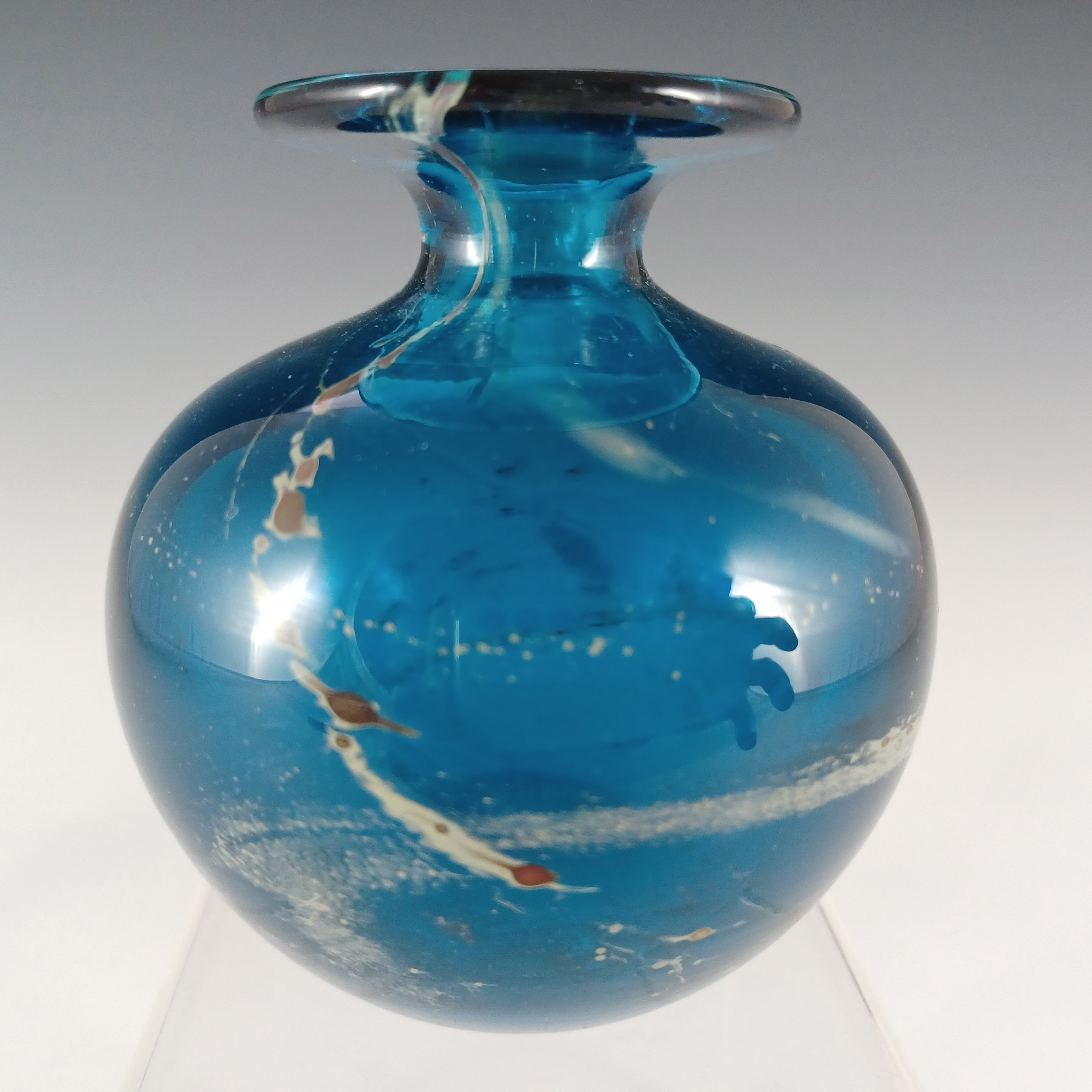 SIGNED & LABELLED Mdina 'Blue Summer' Blue & Yellow Glass Vase - Click Image to Close