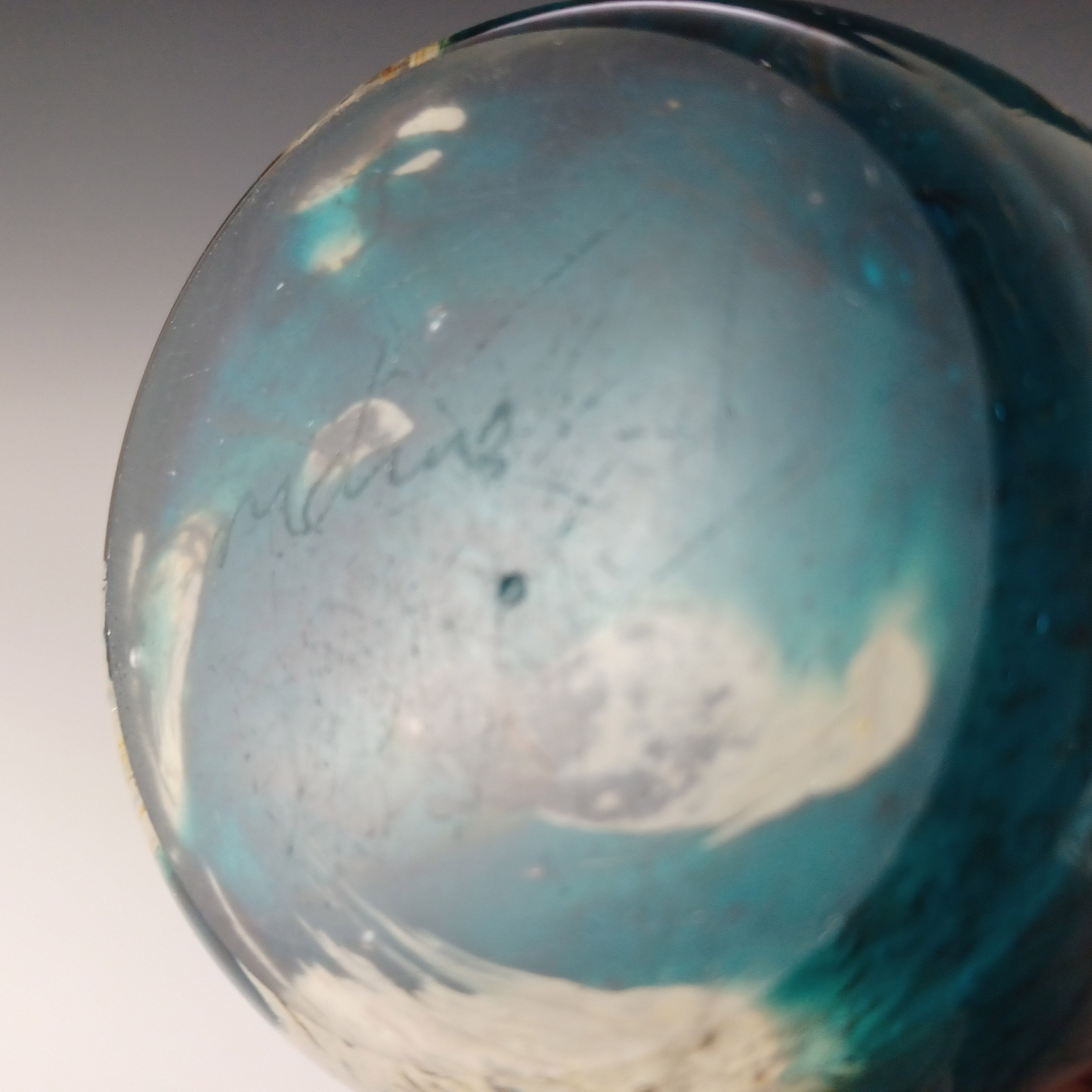 Mdina 'Tiger' Maltese Blue & Brown Glass Marbled Vase - Signed - Click Image to Close