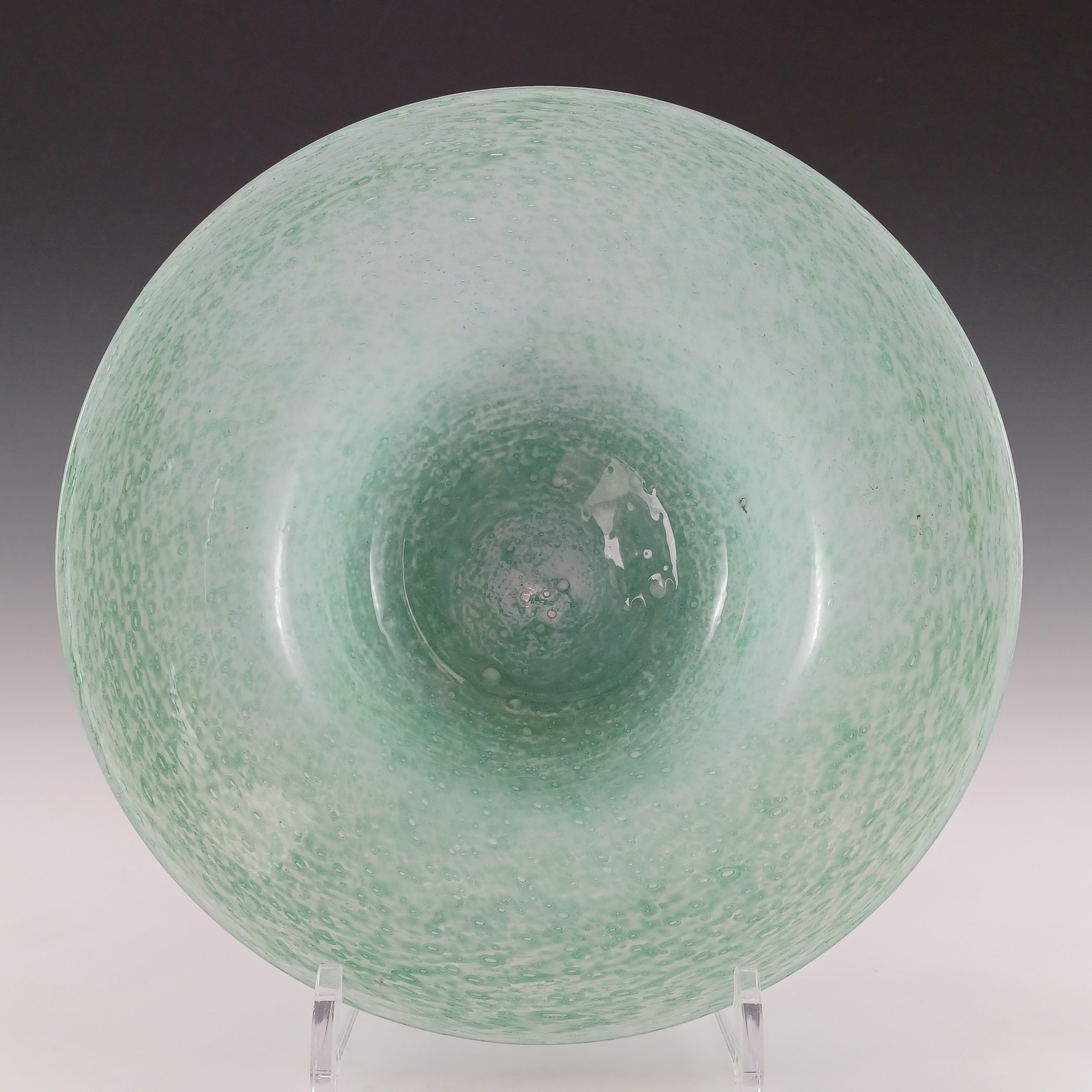 Nazeing Large Clouded Mottled Green Bubble Glass Bowl 86/1 - Click Image to Close