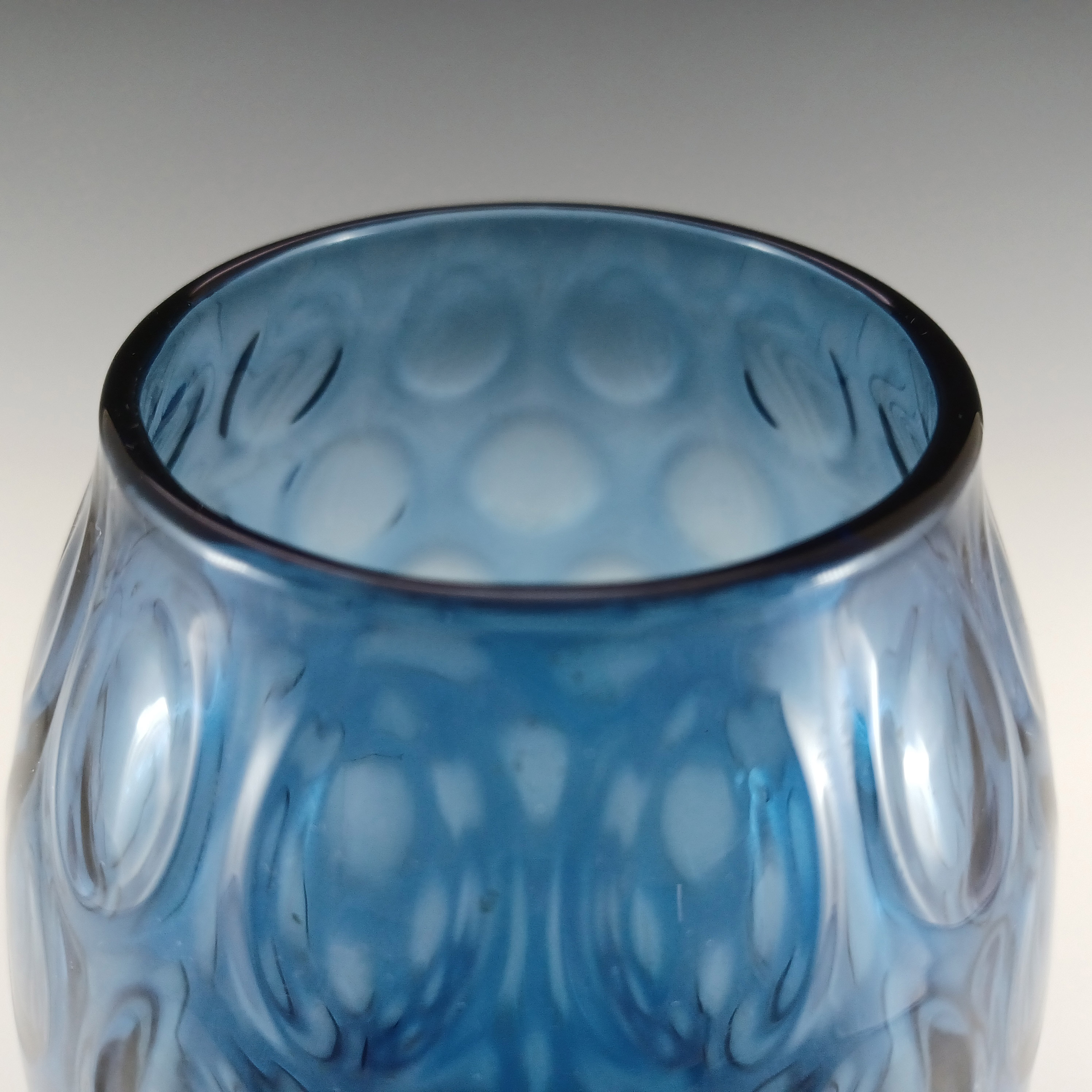 (image for) Borske Sklo or Empoli Vintage Blue Glass Optical 'Olives' Vase - Click Image to Close