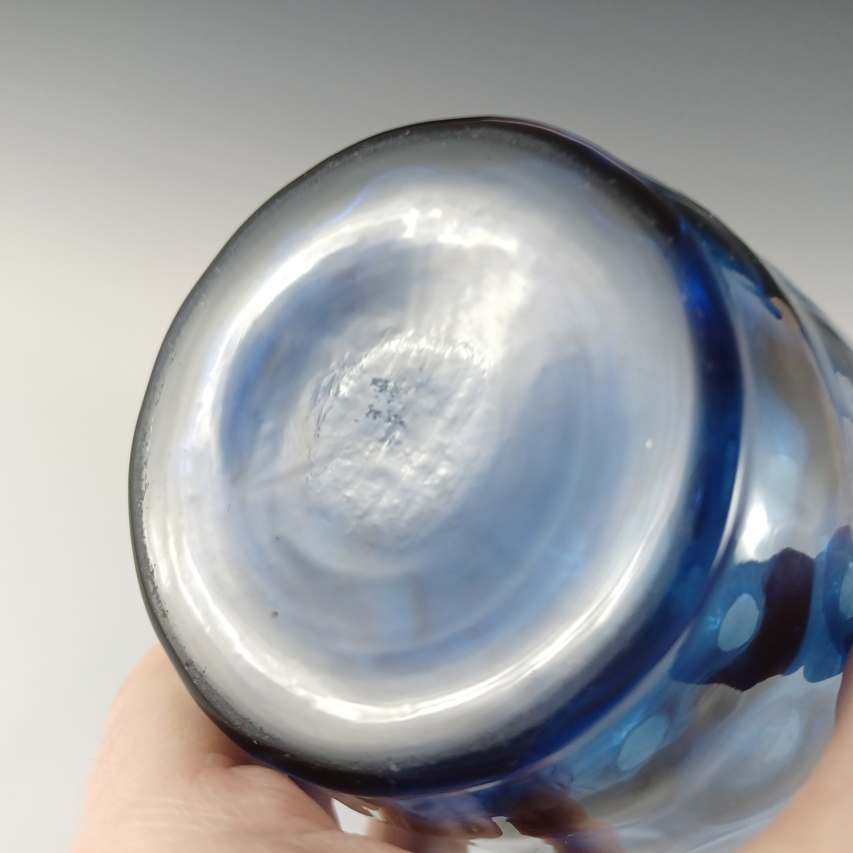 (image for) Borske Sklo or Empoli Vintage Blue Glass Optical 'Olives' Vase - Click Image to Close