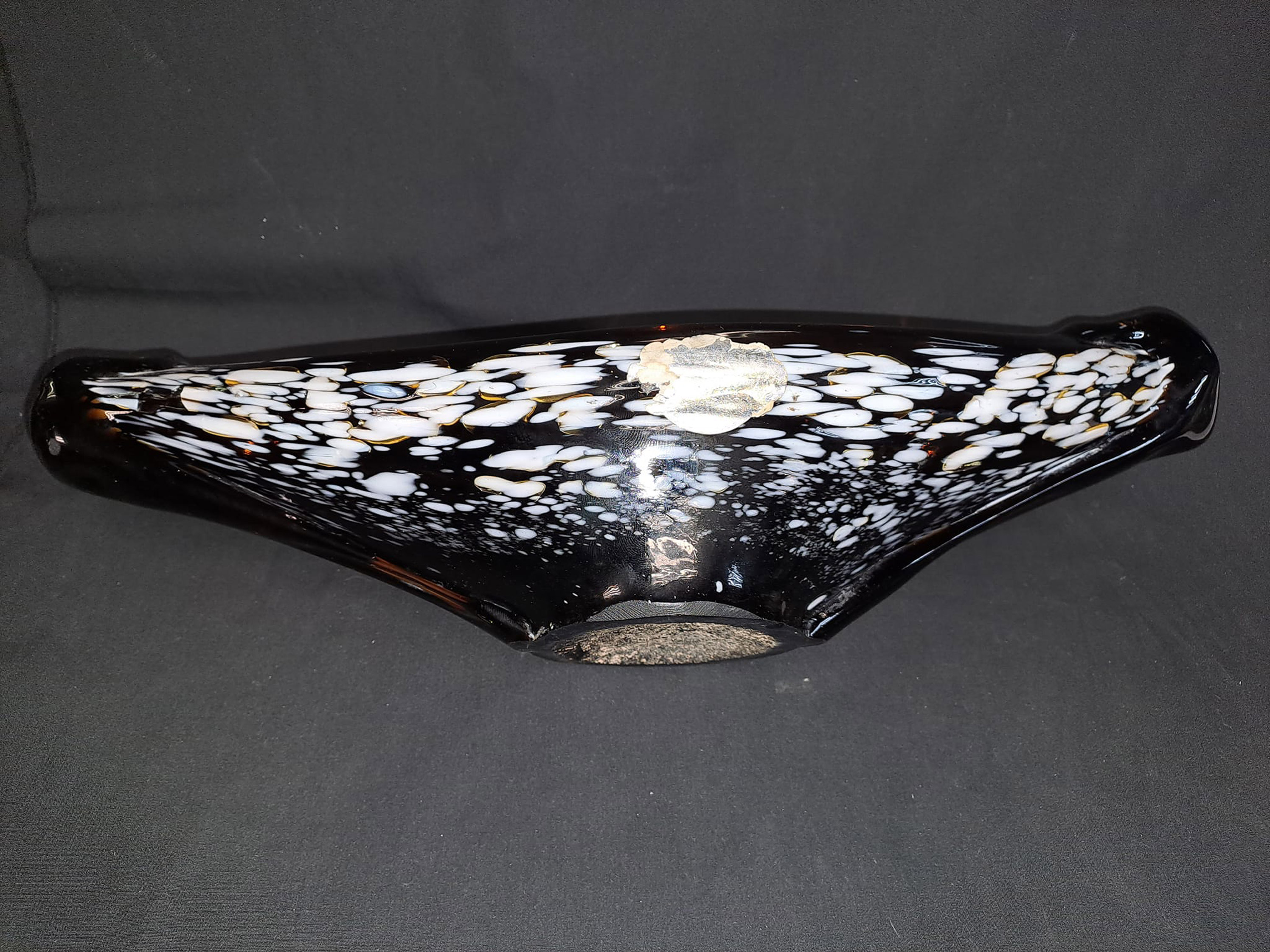 (image for) Romanian Brown & White Speckled Glass Bowl / Ashtray - Labelled - Click Image to Close
